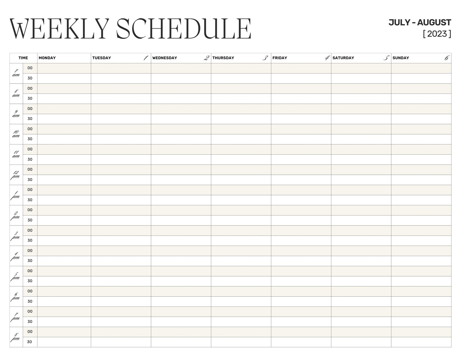 Blank Weekly Schedule Template