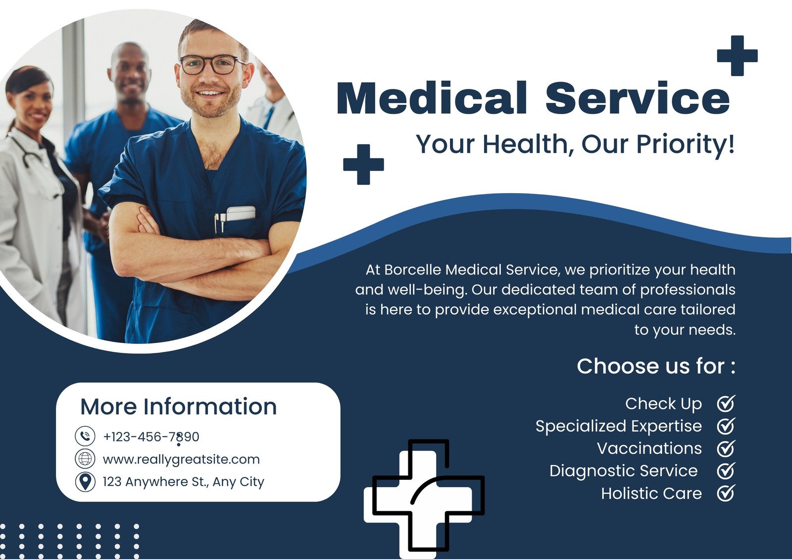 Dark Blue and White Professional Medical Service Poster Landscape