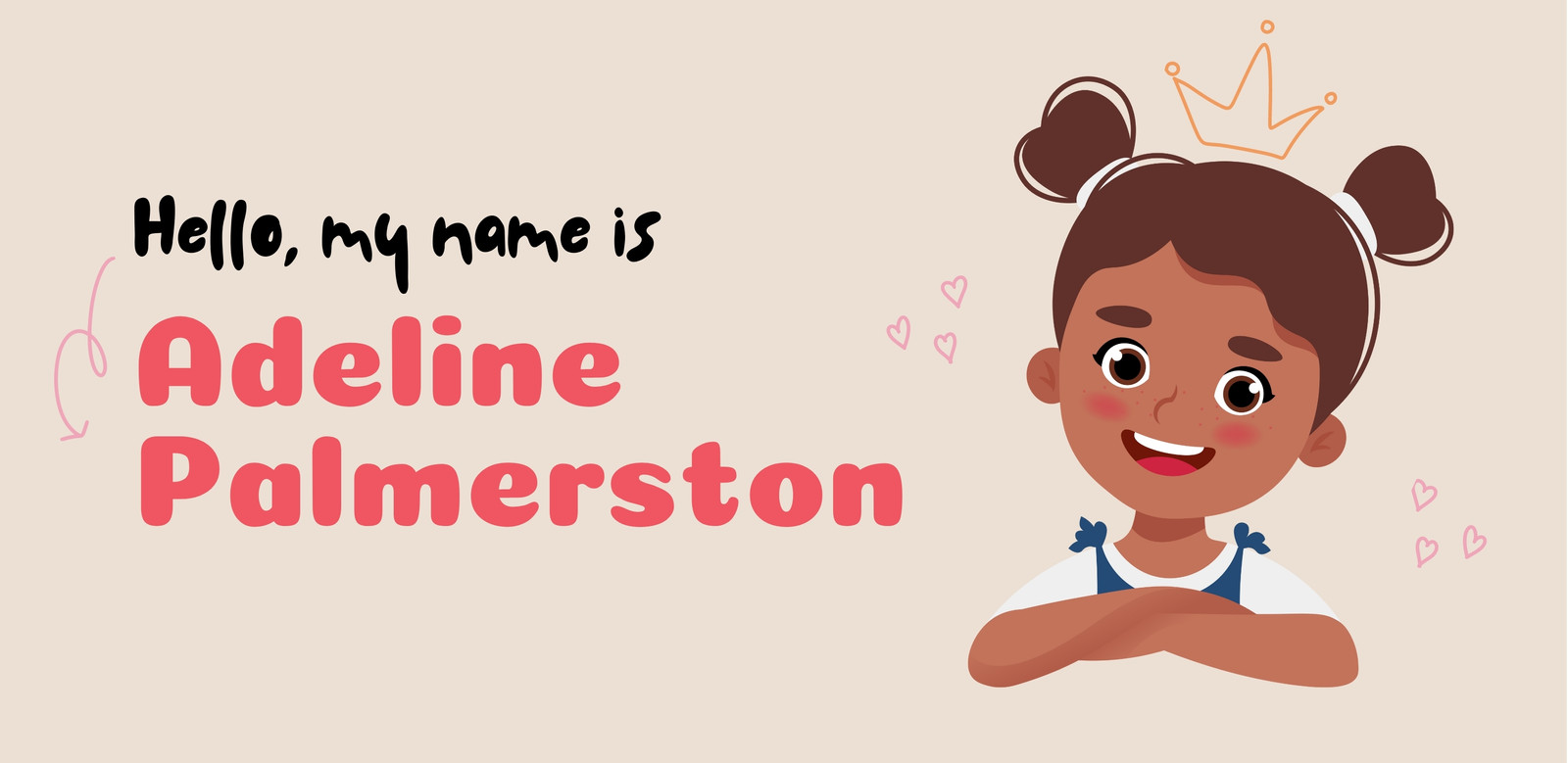 Blue and Pink Cute Illustrated Playful Childish Name Tag Sticker