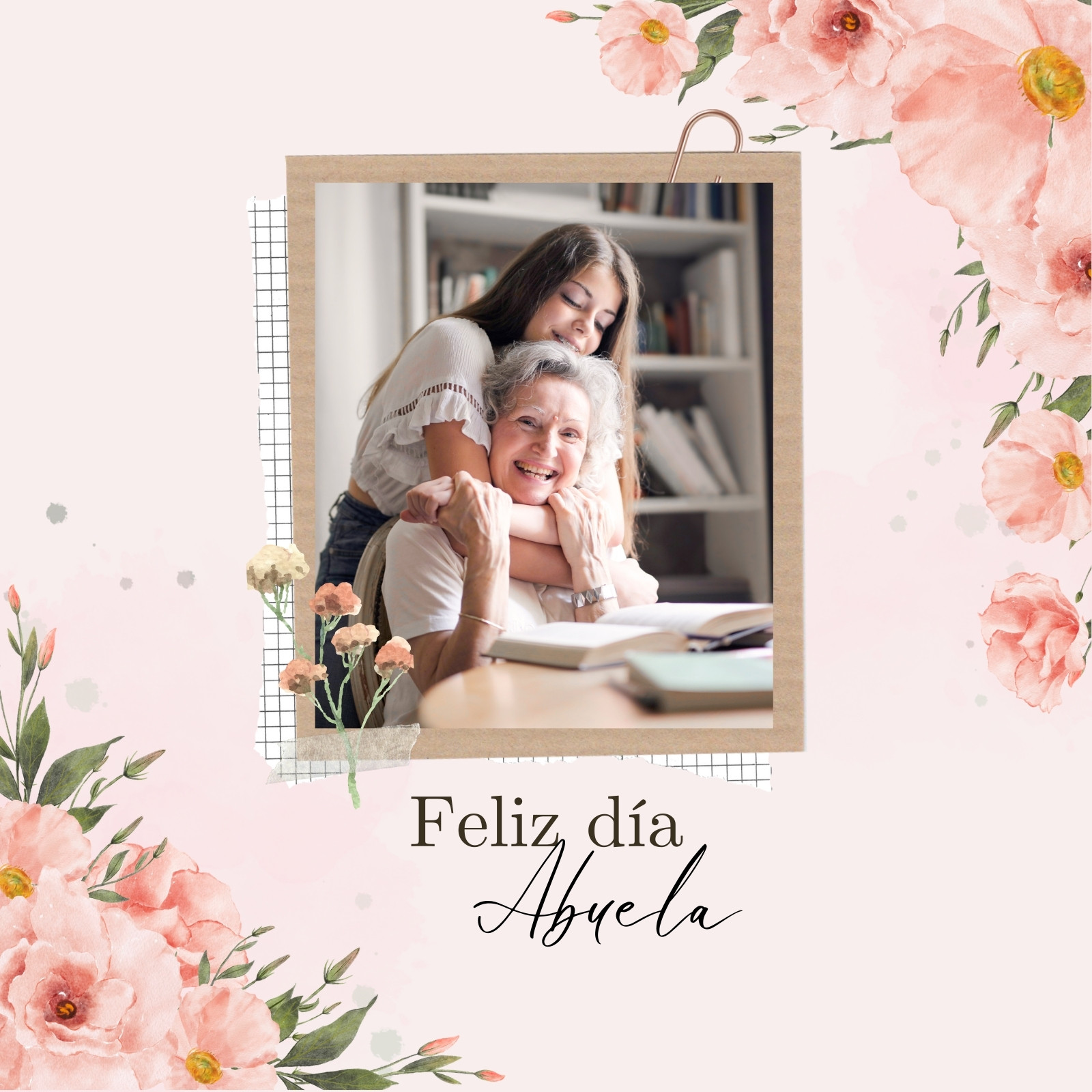 Post para instagram feliz día abuela floral rosa