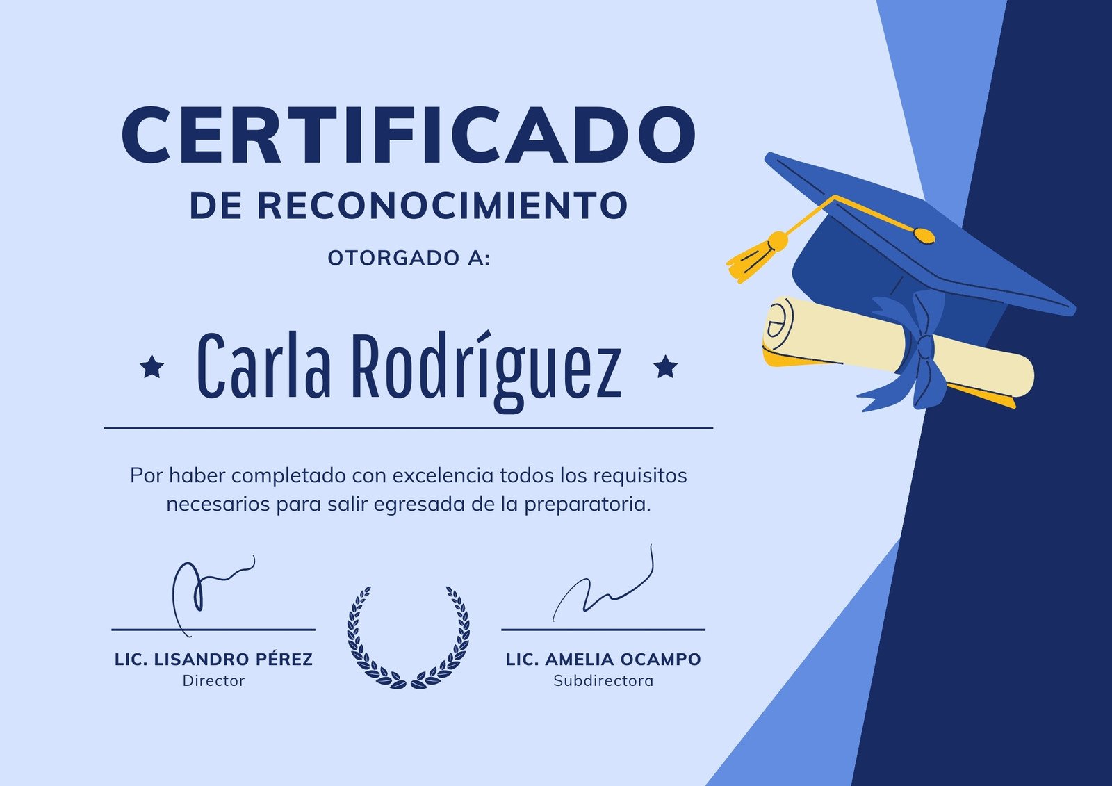 Certificado Graduación Simple Azul
