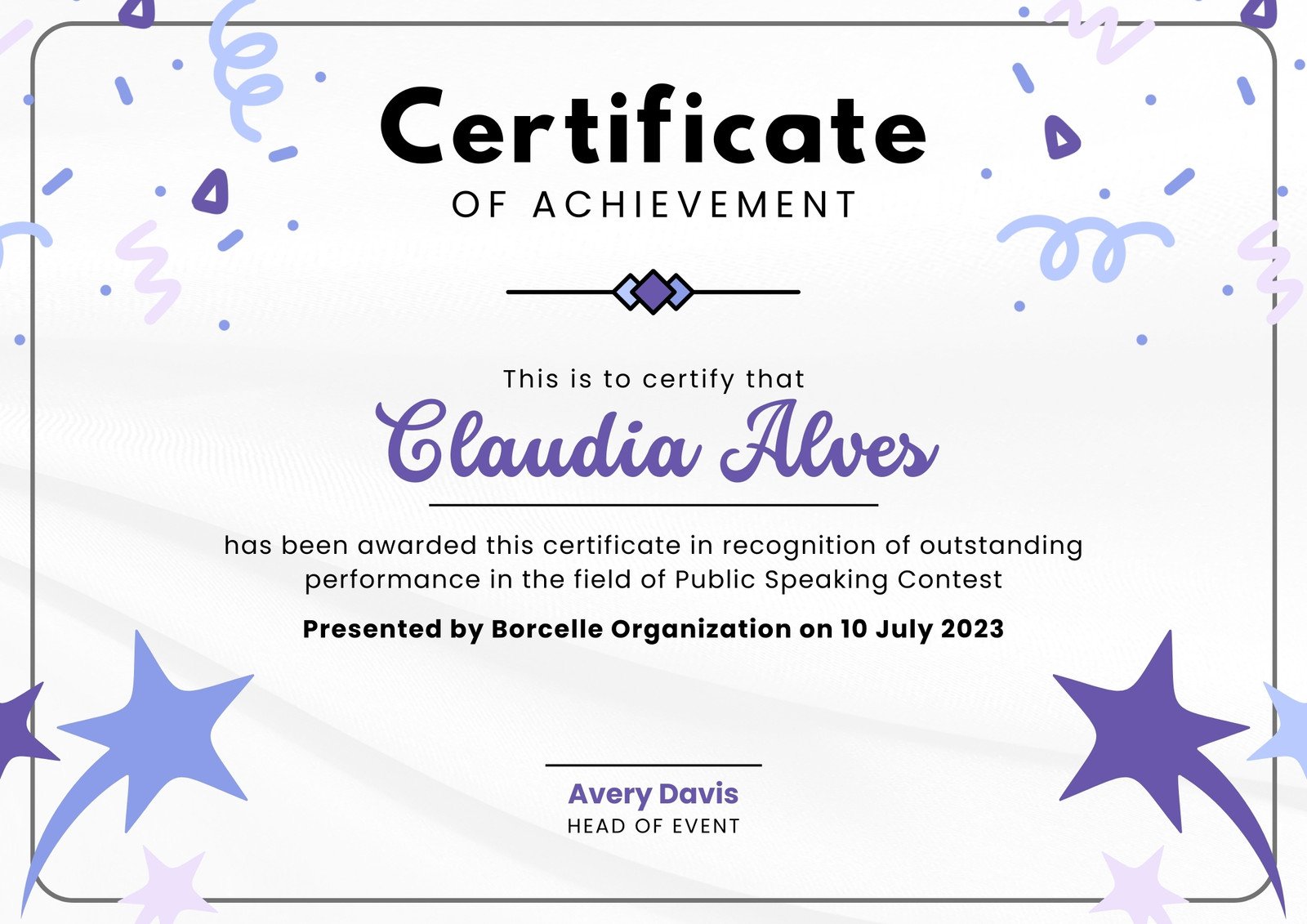 White and Purple Simple Modern Contest Achievements Certificate