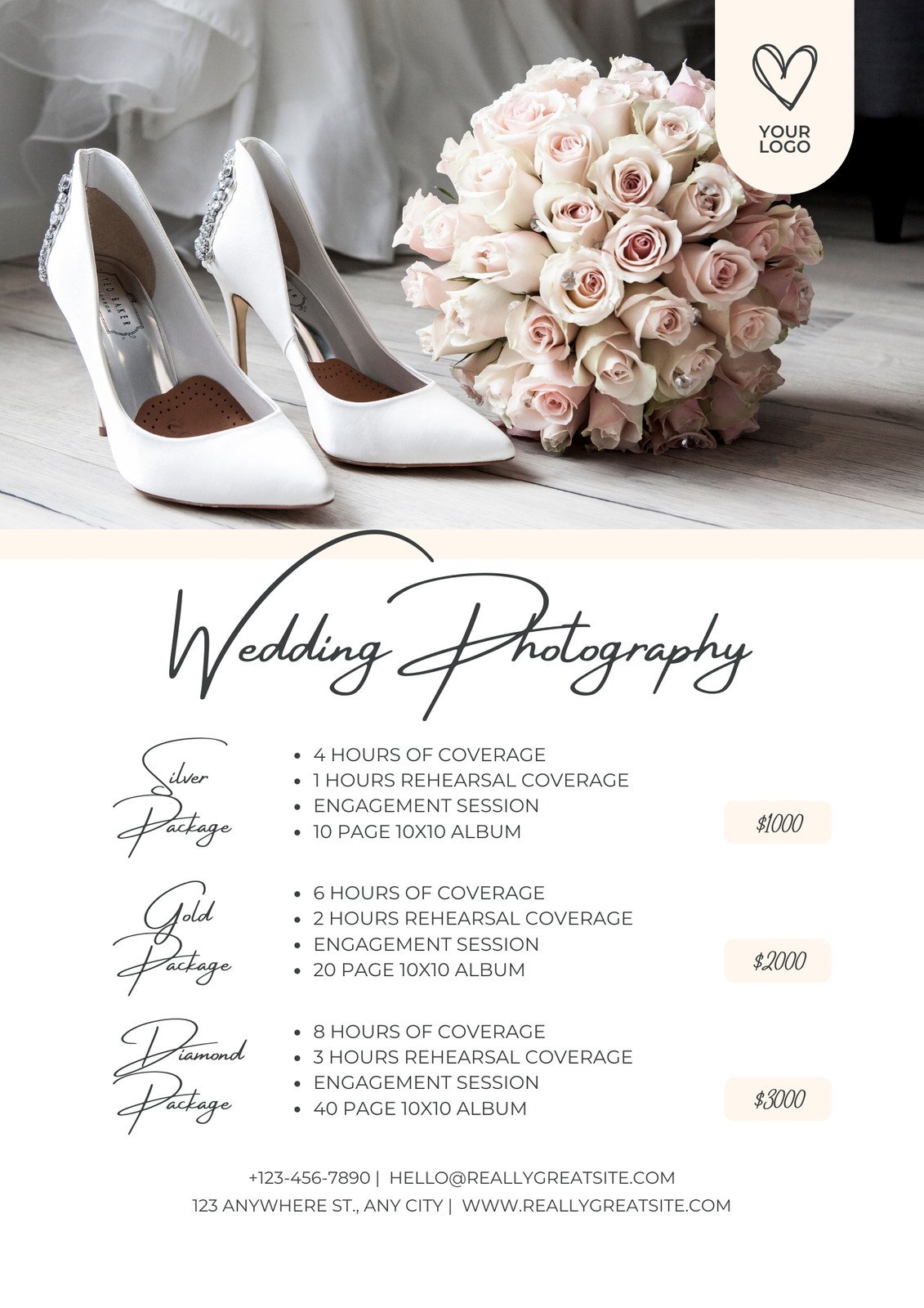 White and Pink Elegant Wedding Photography Price List Package Flyer