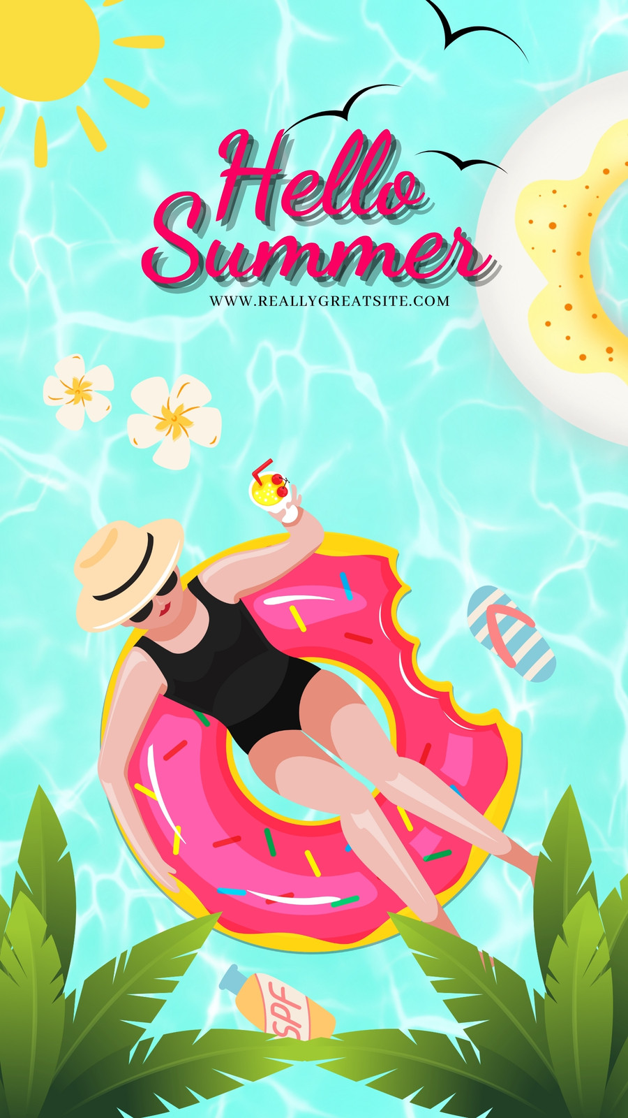 Hello Summer time wallpaper, fun, party, background, picture, art, design,  travel, poster, event. Stock Vector