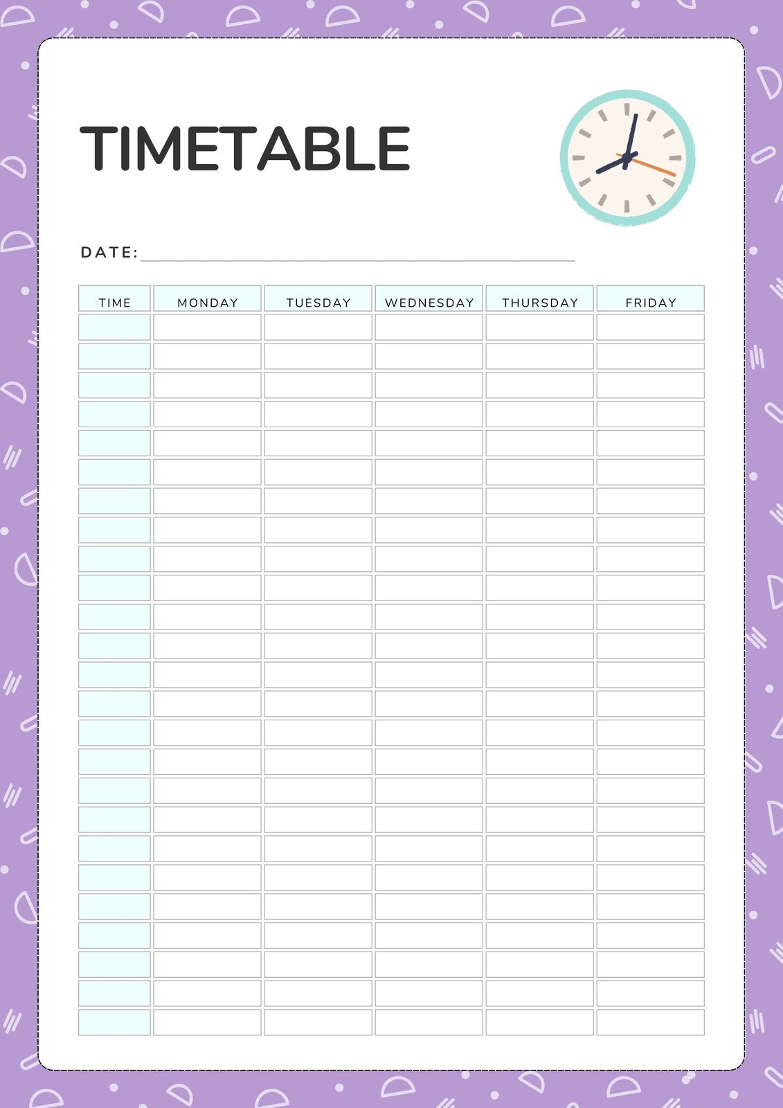 White Purple Pattern Cute Timetable Planner