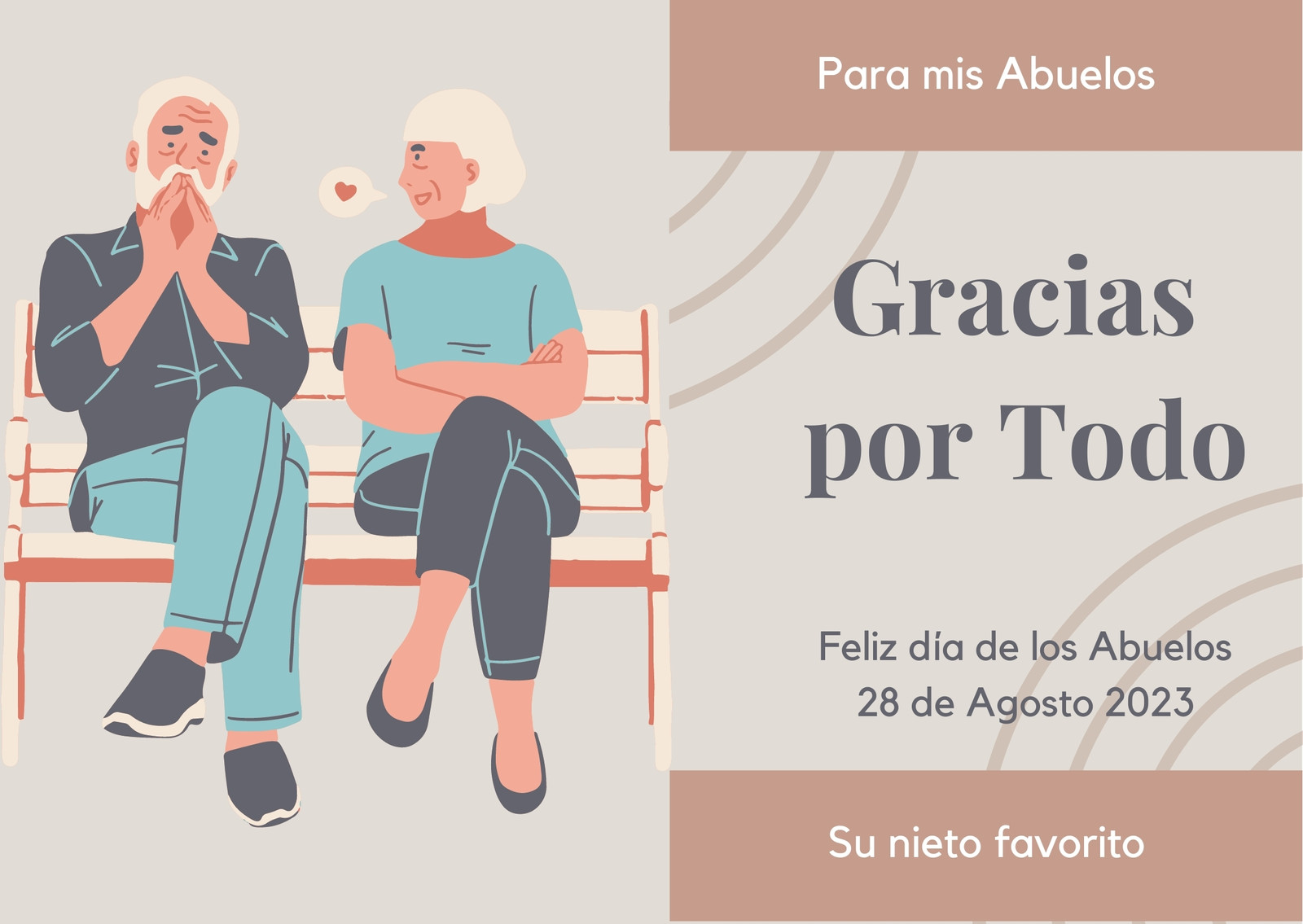 Tarjeta de Felicitación Día de los Abuelos Ilustrada Beige