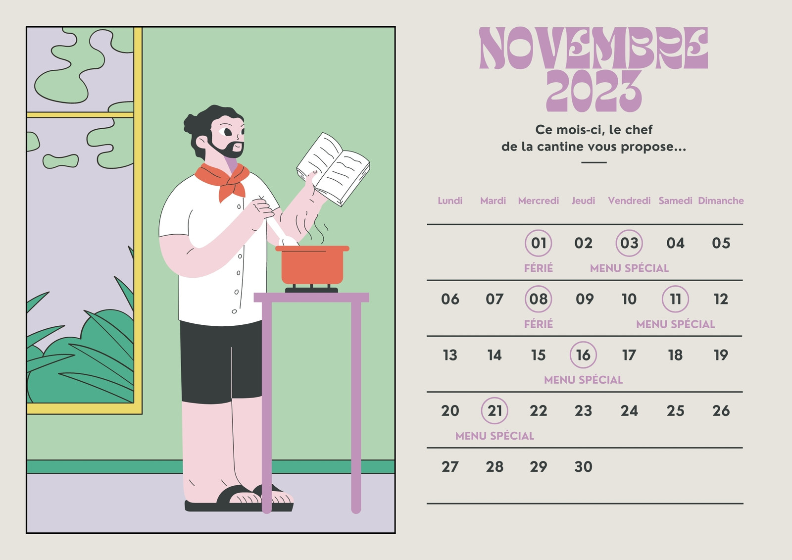 Grand calendrier mural mensuel / format A3 / 12 mois illustrés sans da –  Histoire d'écrire