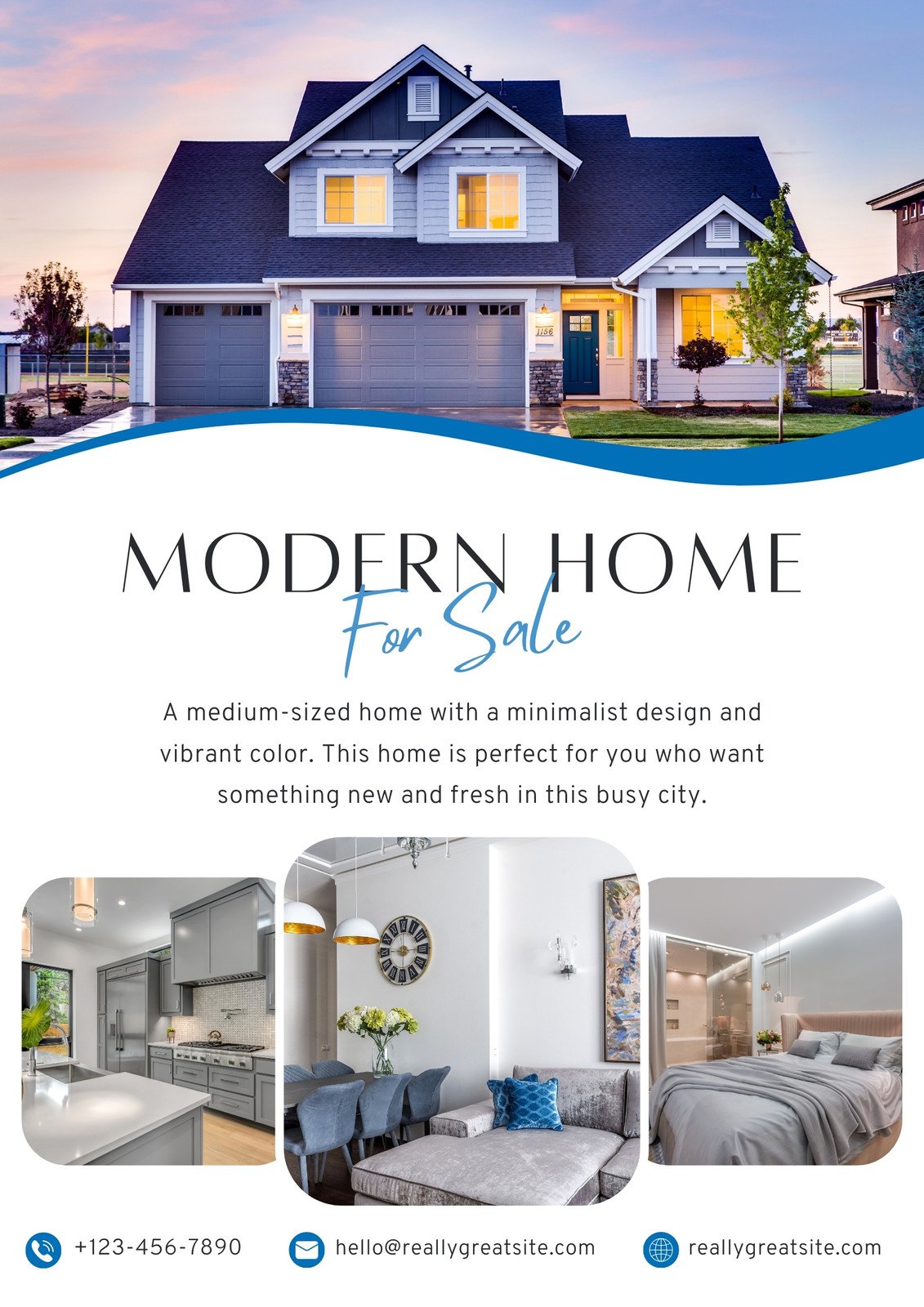 Blue Modern Home For Sale Flyer