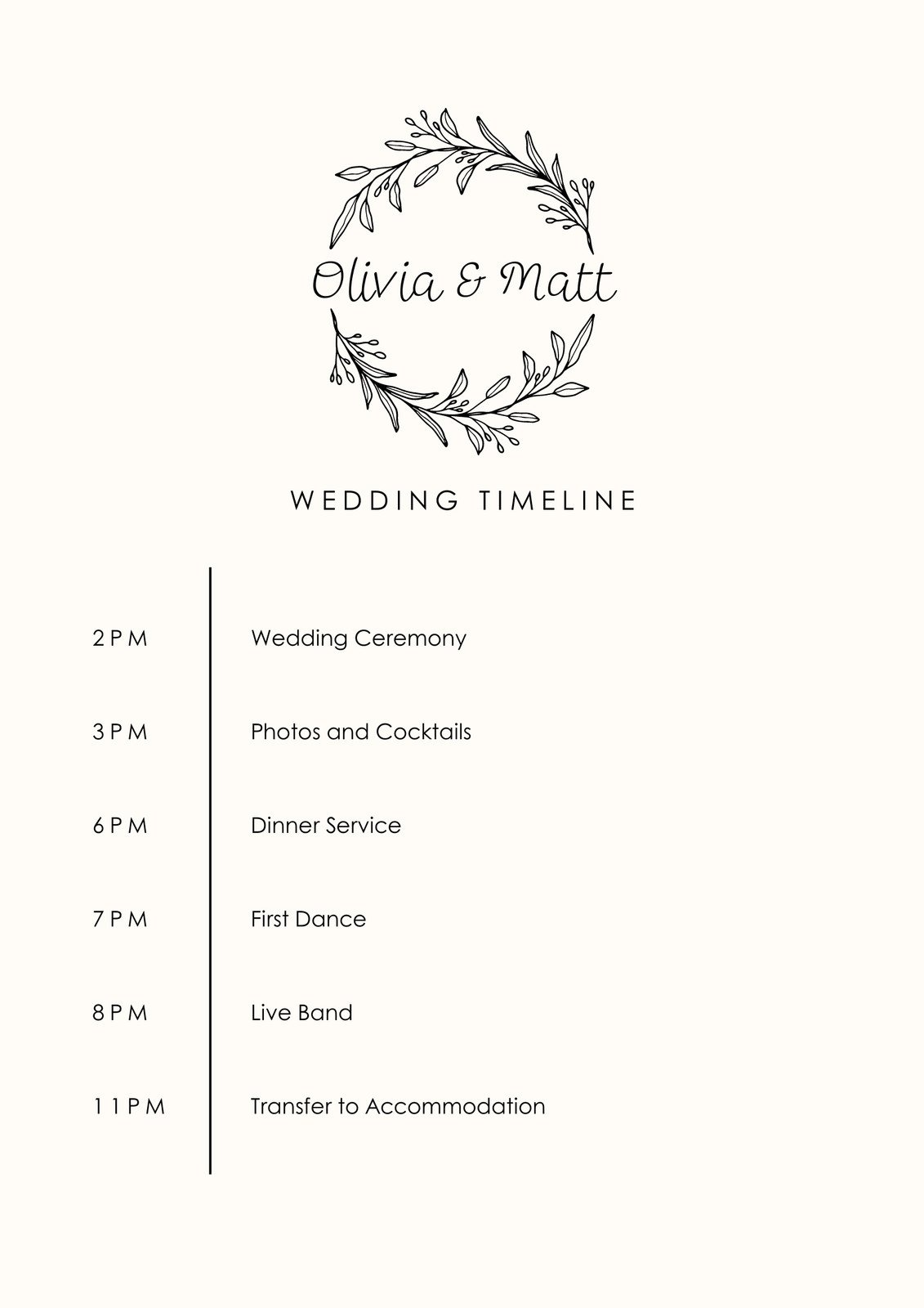 Cream Simple Floral Wedding Timeline Planner