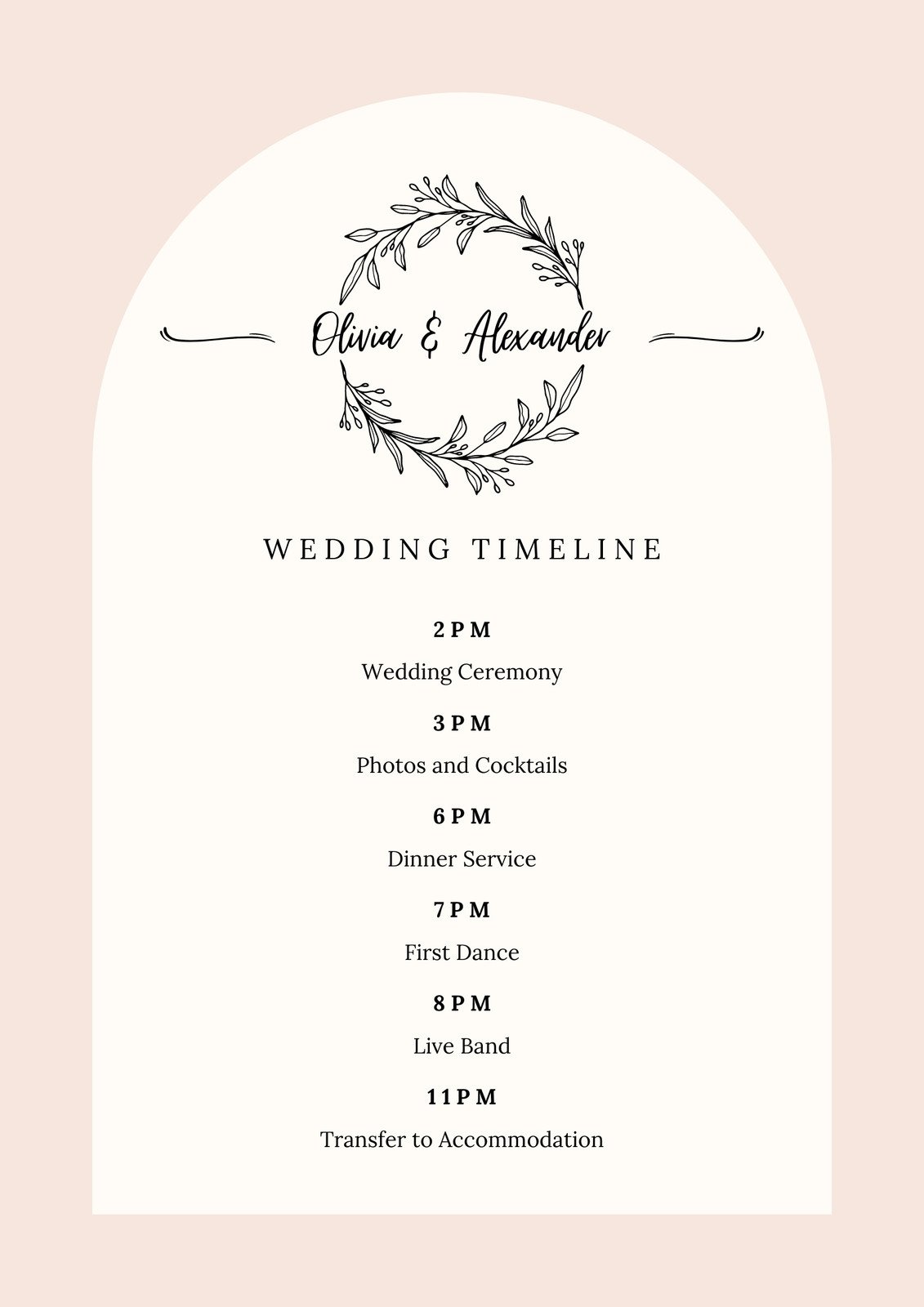 Pink and Cream Simple Floral Wedding Timeline Planner