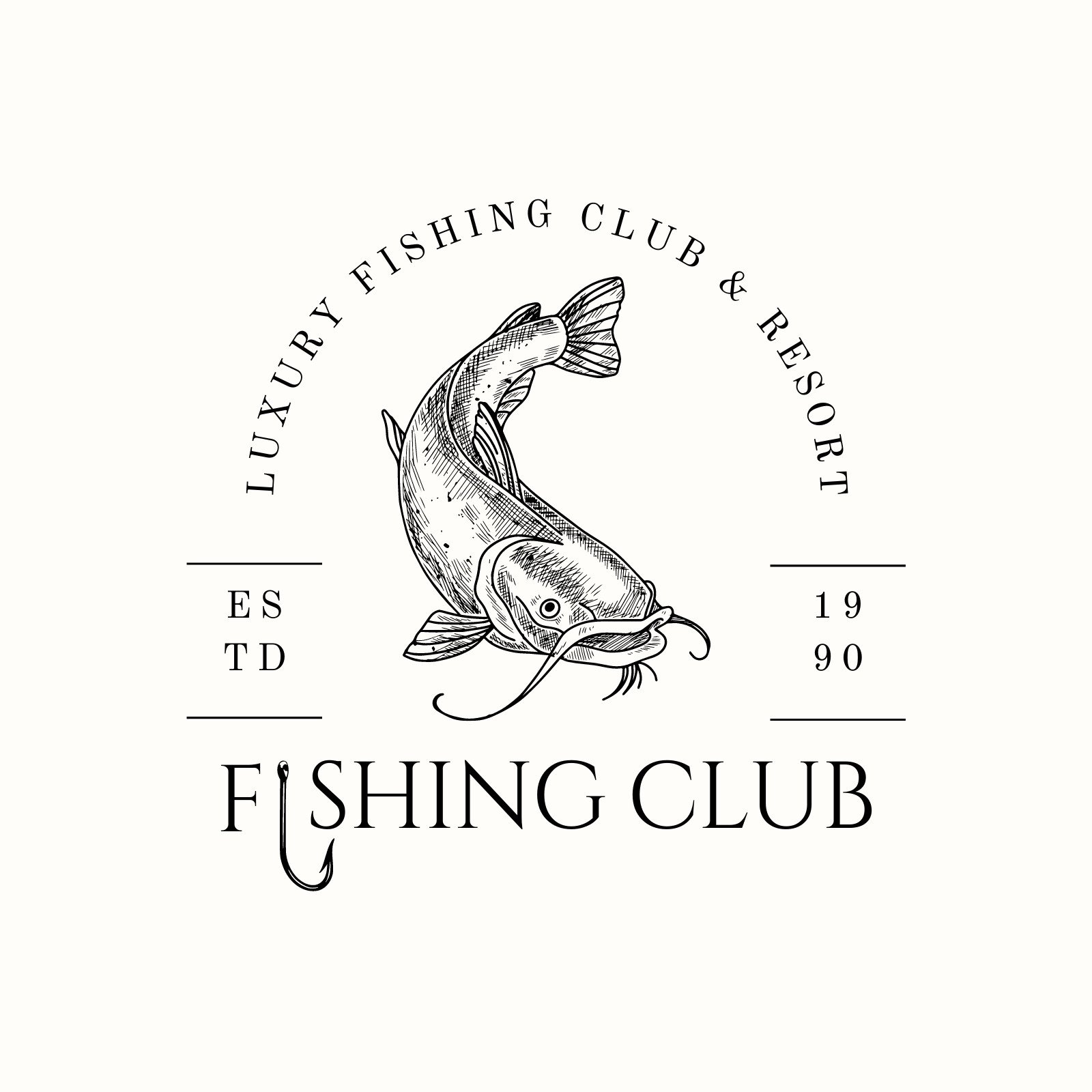 Vintage fish hook template logo as a fishing tool. Logo for business