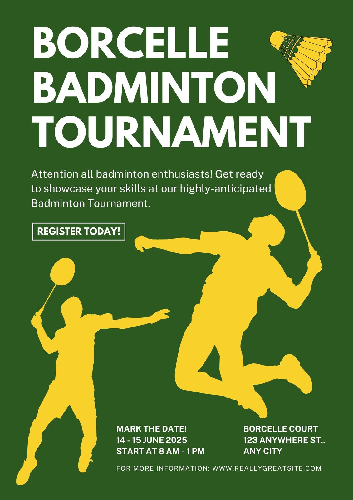 Badminton Tournament Flyer DIY Canva Badminton Tournament -  Portugal