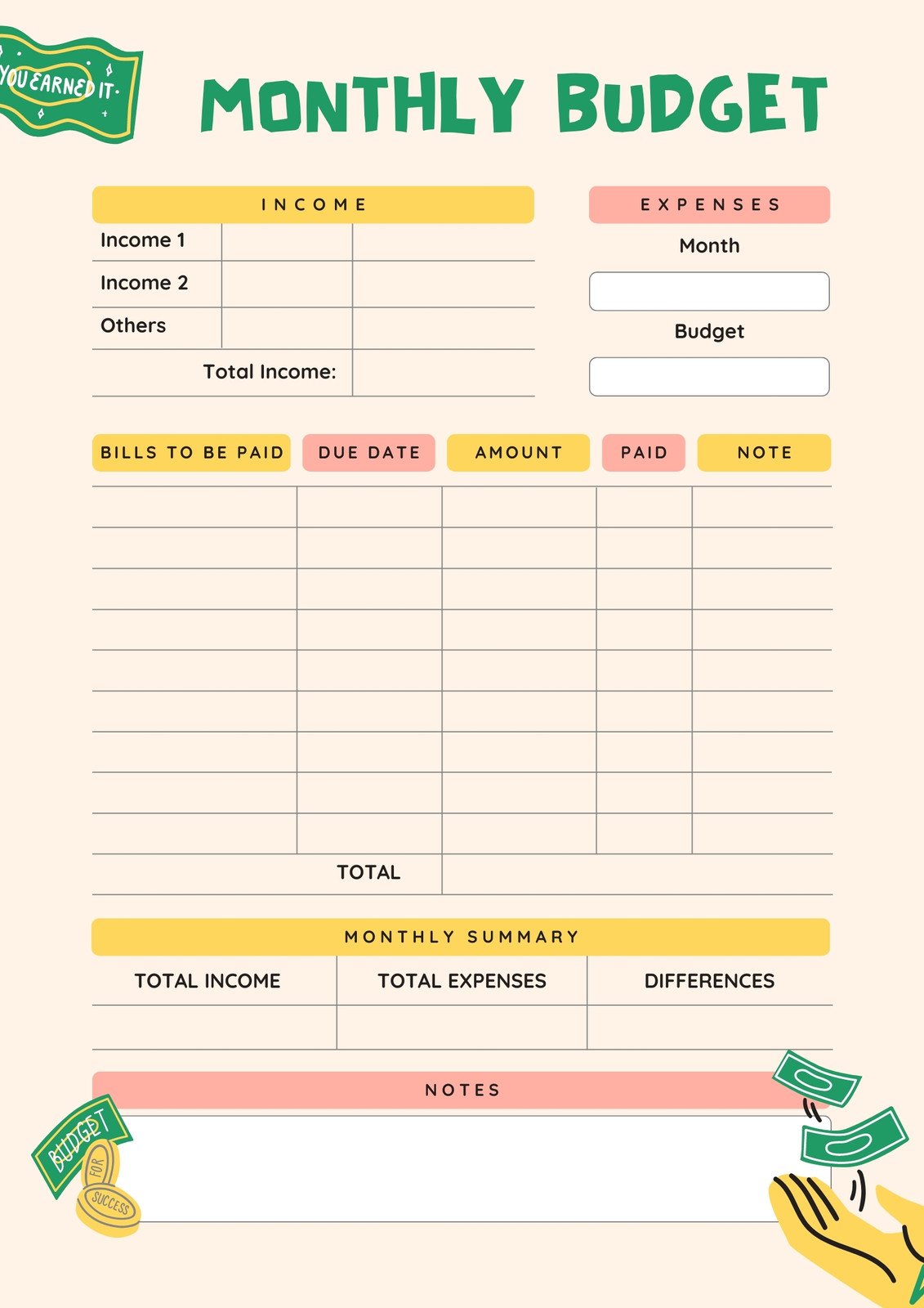 monthly budget template excel