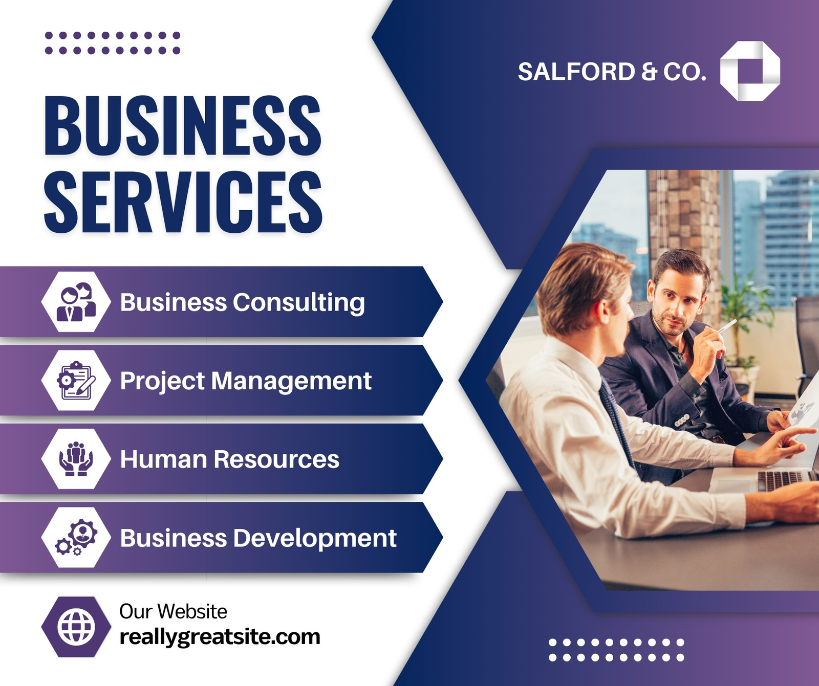 Blue and Purple Modern Business Services Facebook Post