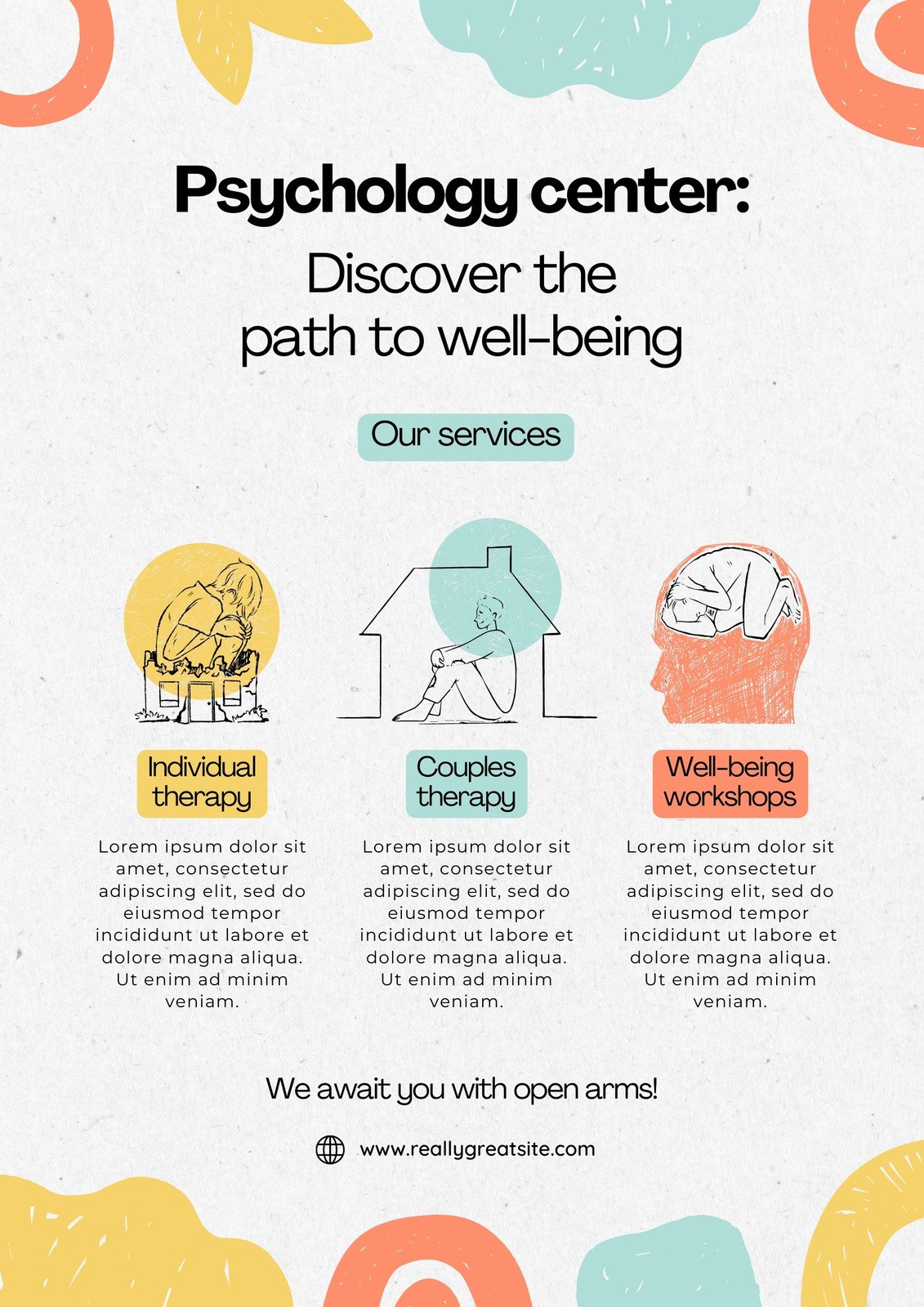 Colorful Organic Psychology Center Flyer