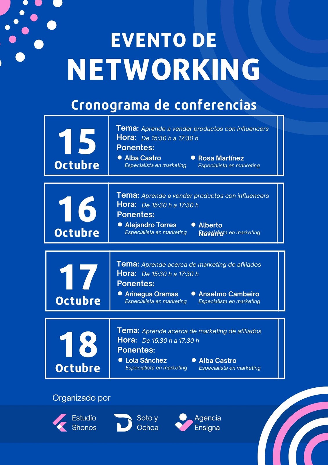 Programa evento de networking profesional moderno azul
