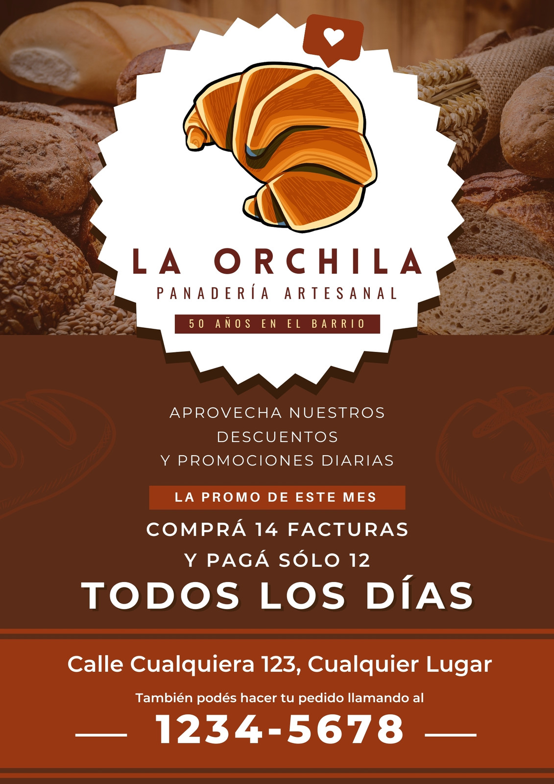 Flyer para Panadería Artesanal Ilustrado Marrón