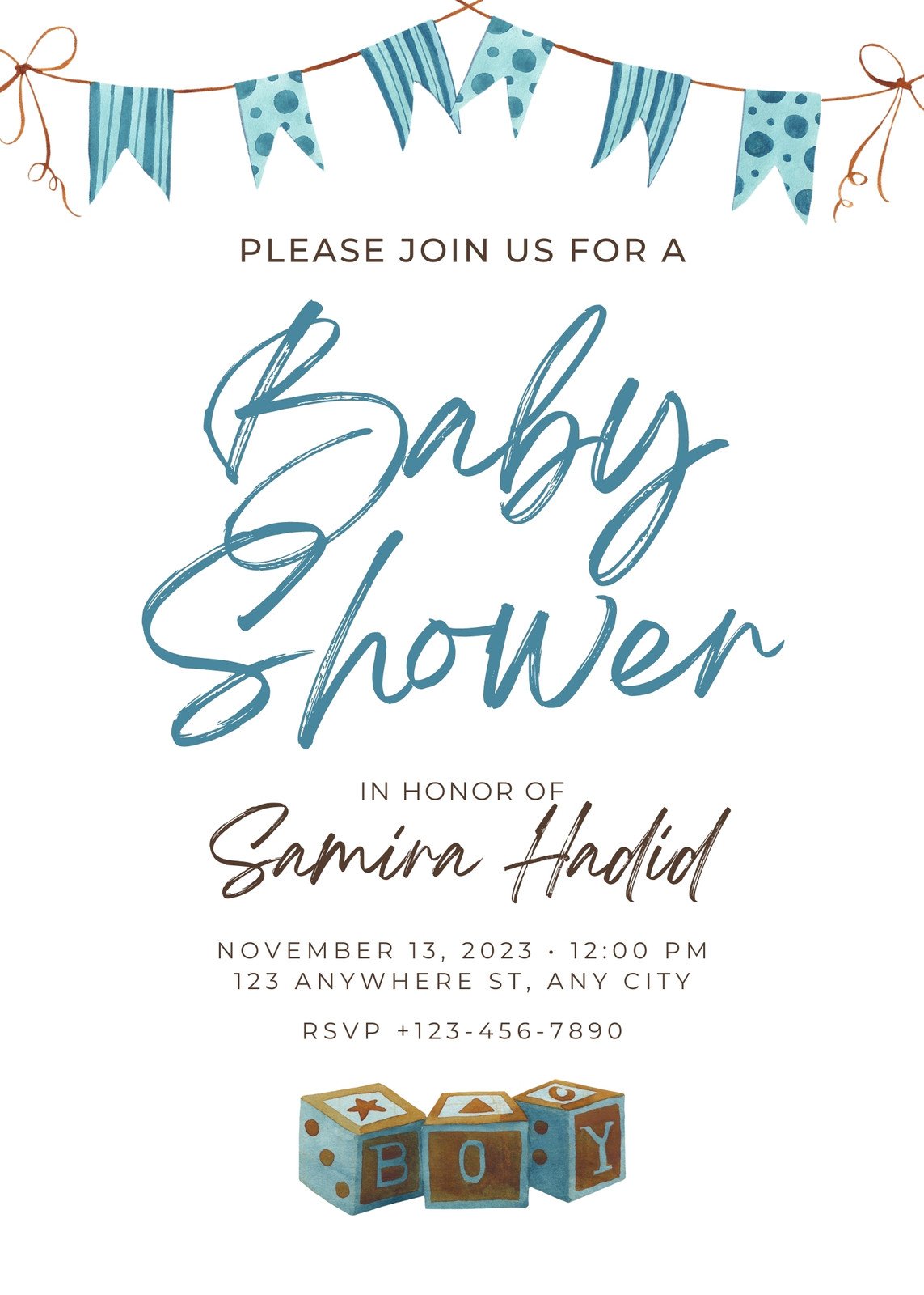Boy Boho Beautiful Baby Shower Invitation Template