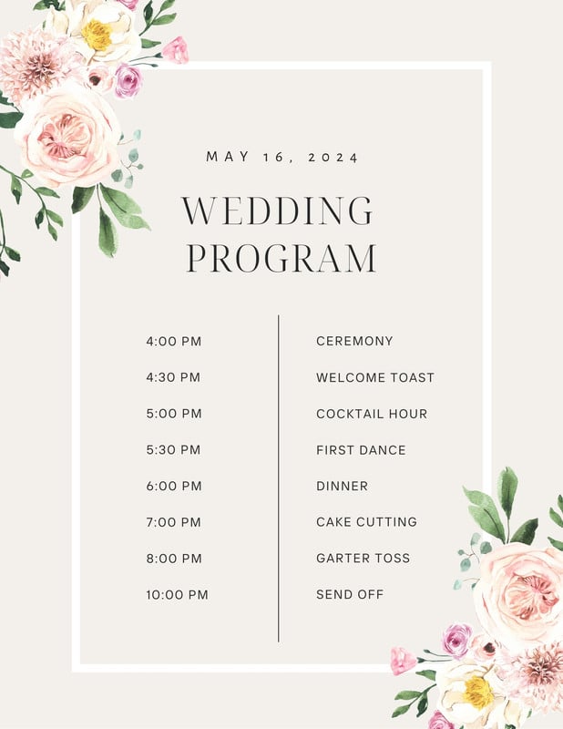 Page 2 - Free, custom printable wedding program templates | Canva