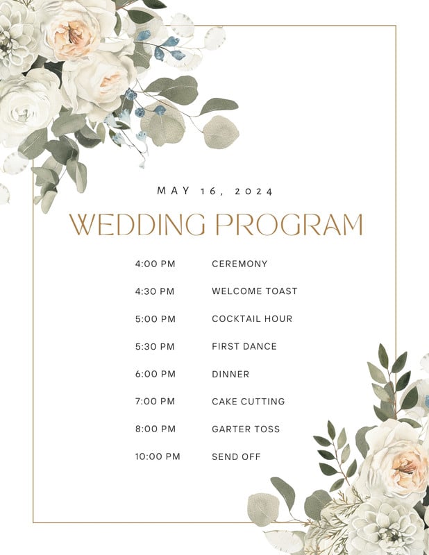 Page 2 - Free, custom printable wedding program templates | Canva