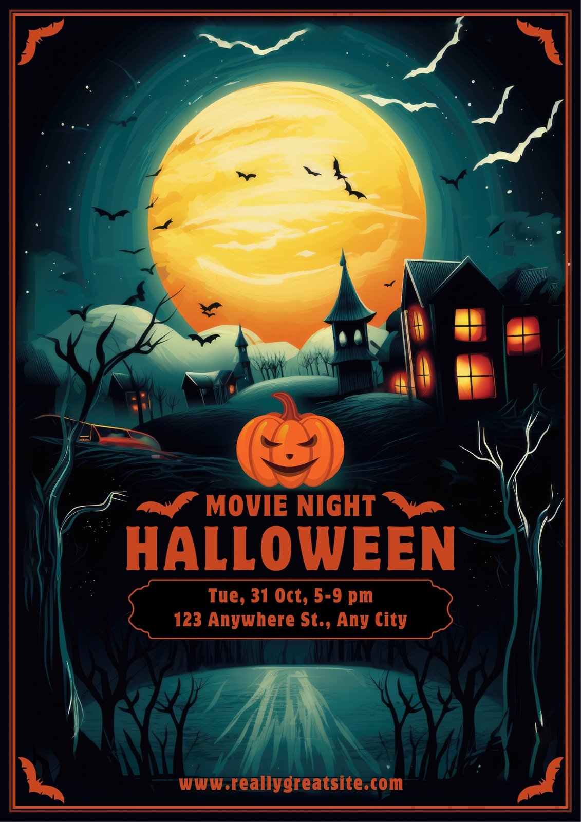 Dark Illustration Halloween Movie Night Poster
