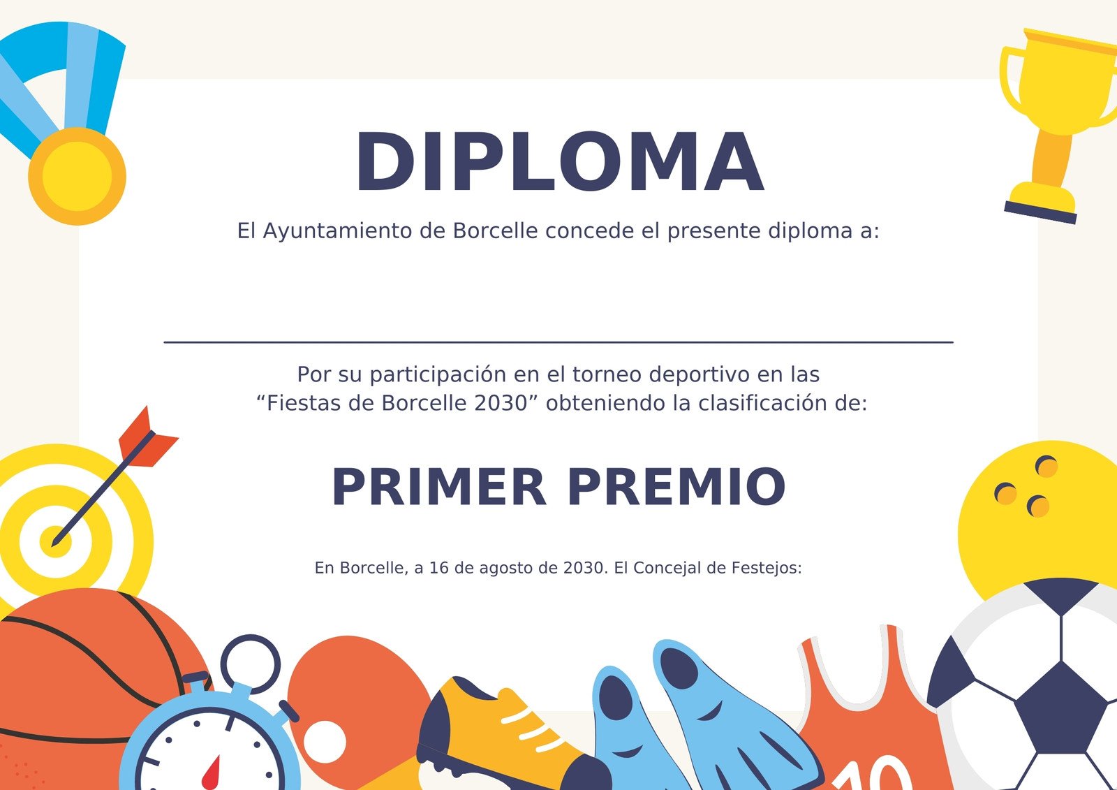 Diploma Torneo Deportes Ilustrado Multicolor