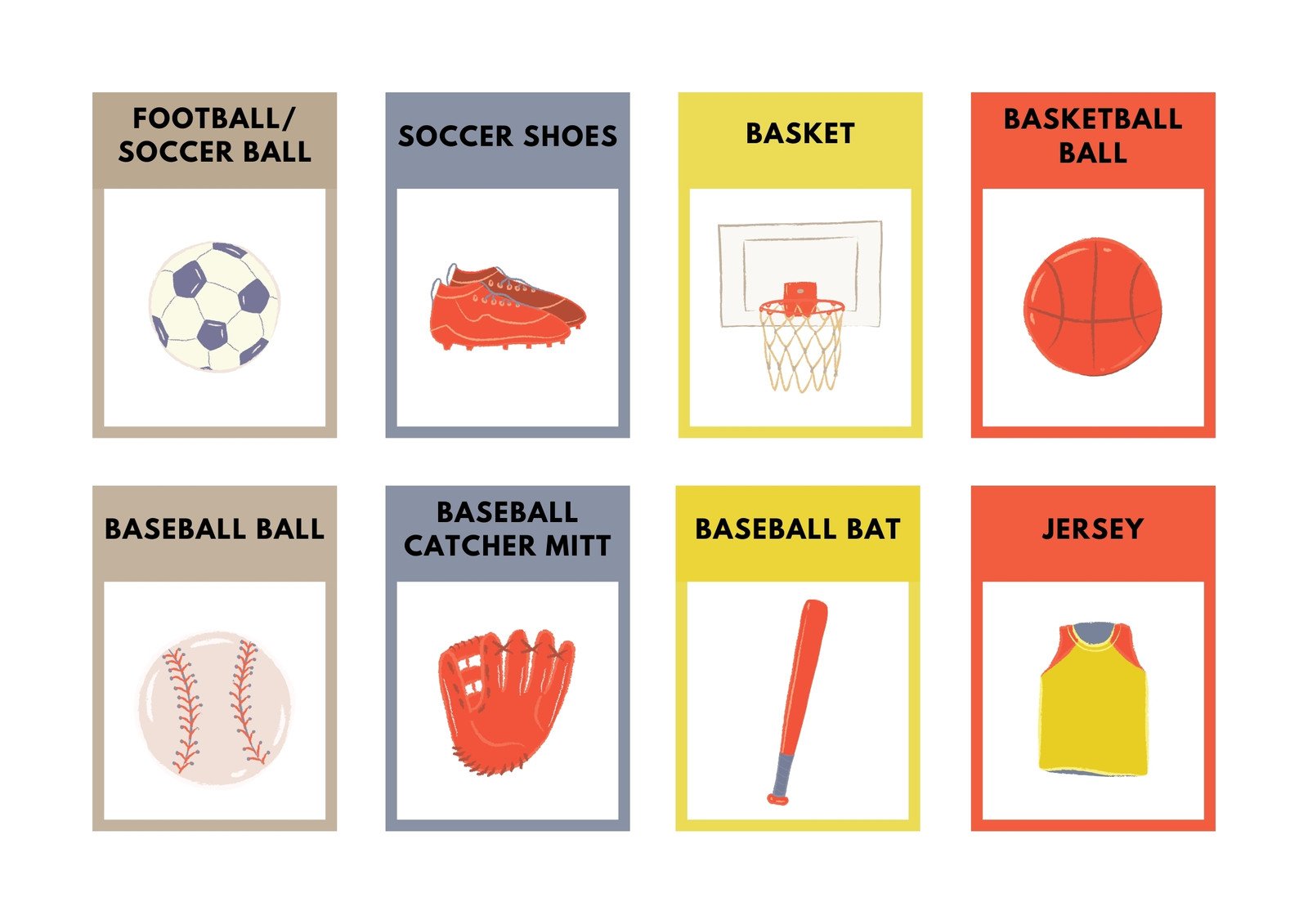 Sports Vocabulary Flashcards - National Sports Day Cards