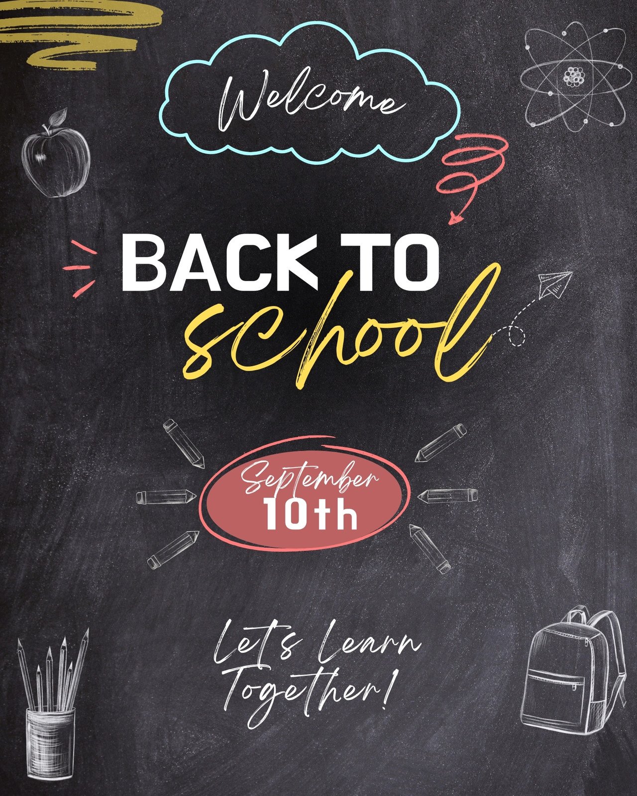 Chalk board back to school background. Schools blackboard doodles