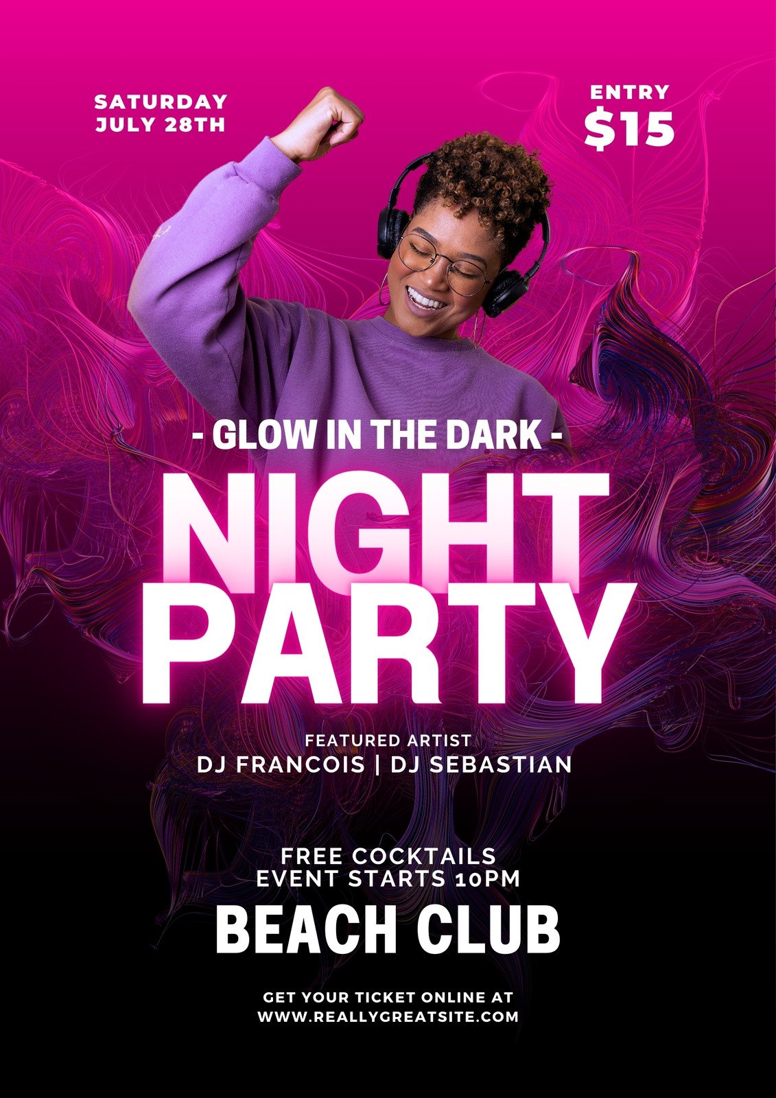 Pink Black Glow in the Dark Club Party Poster