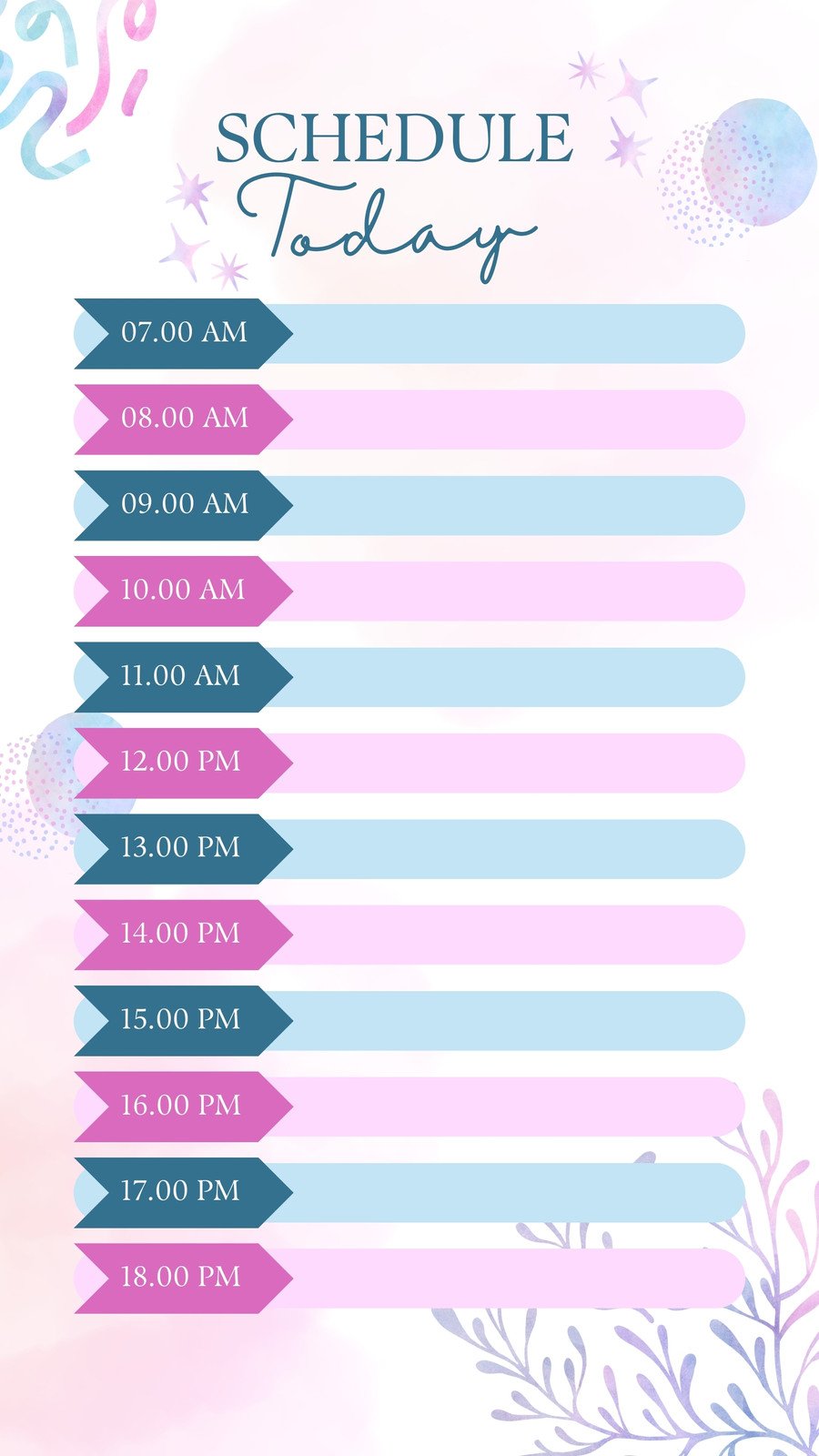 Pink And Blue Watercolor Schedule Today Instaram Story