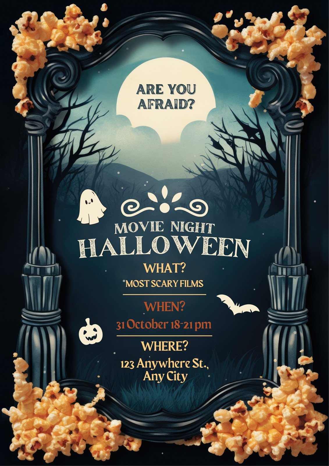 Dark Vintage Horror Halloween Movie Night Poster