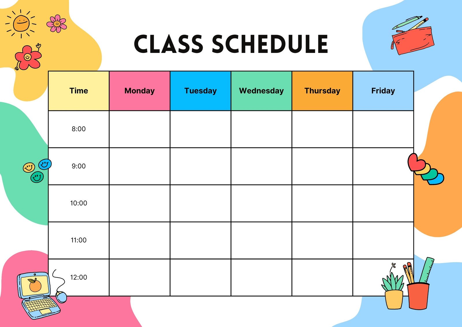 Class Schedule in Blue Pink Yellow Geometric Style