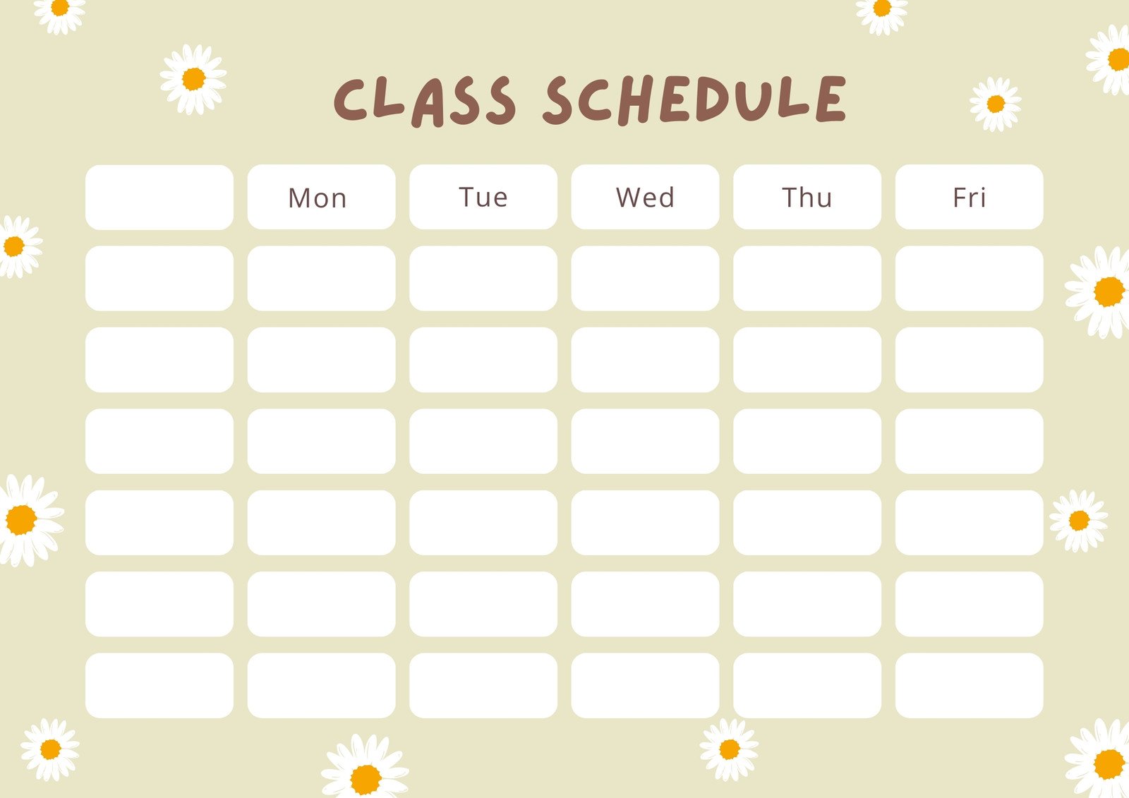 Class Schedule in Beige White Daisy Floral Style 