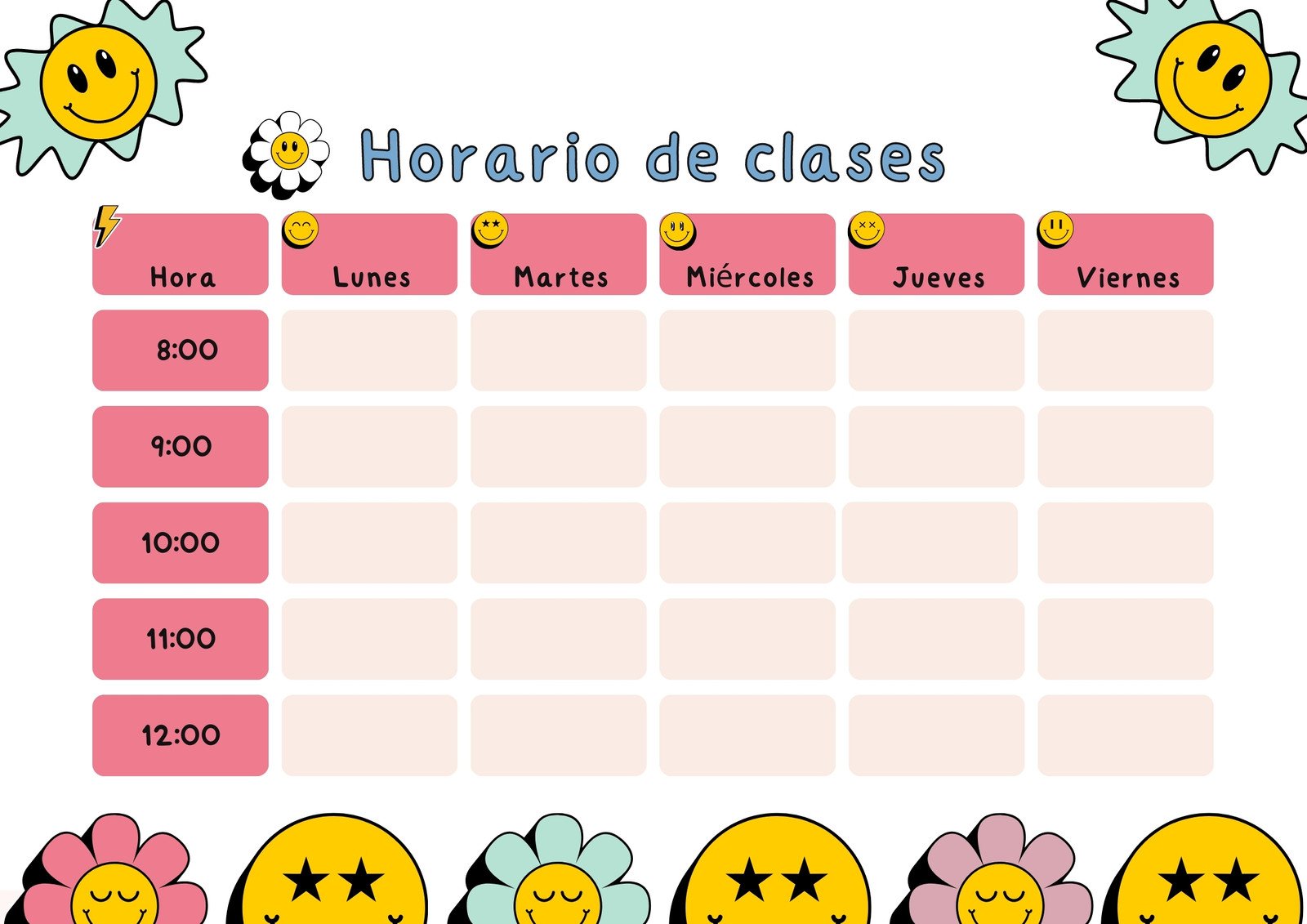 Horario de clases caritas emojis rosa