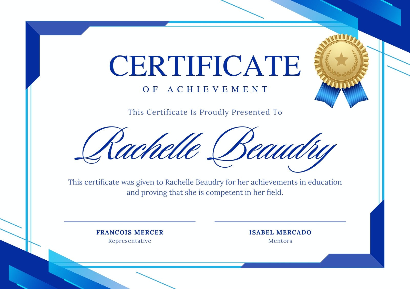 Blue & White Bold Minimal Academic Certificate