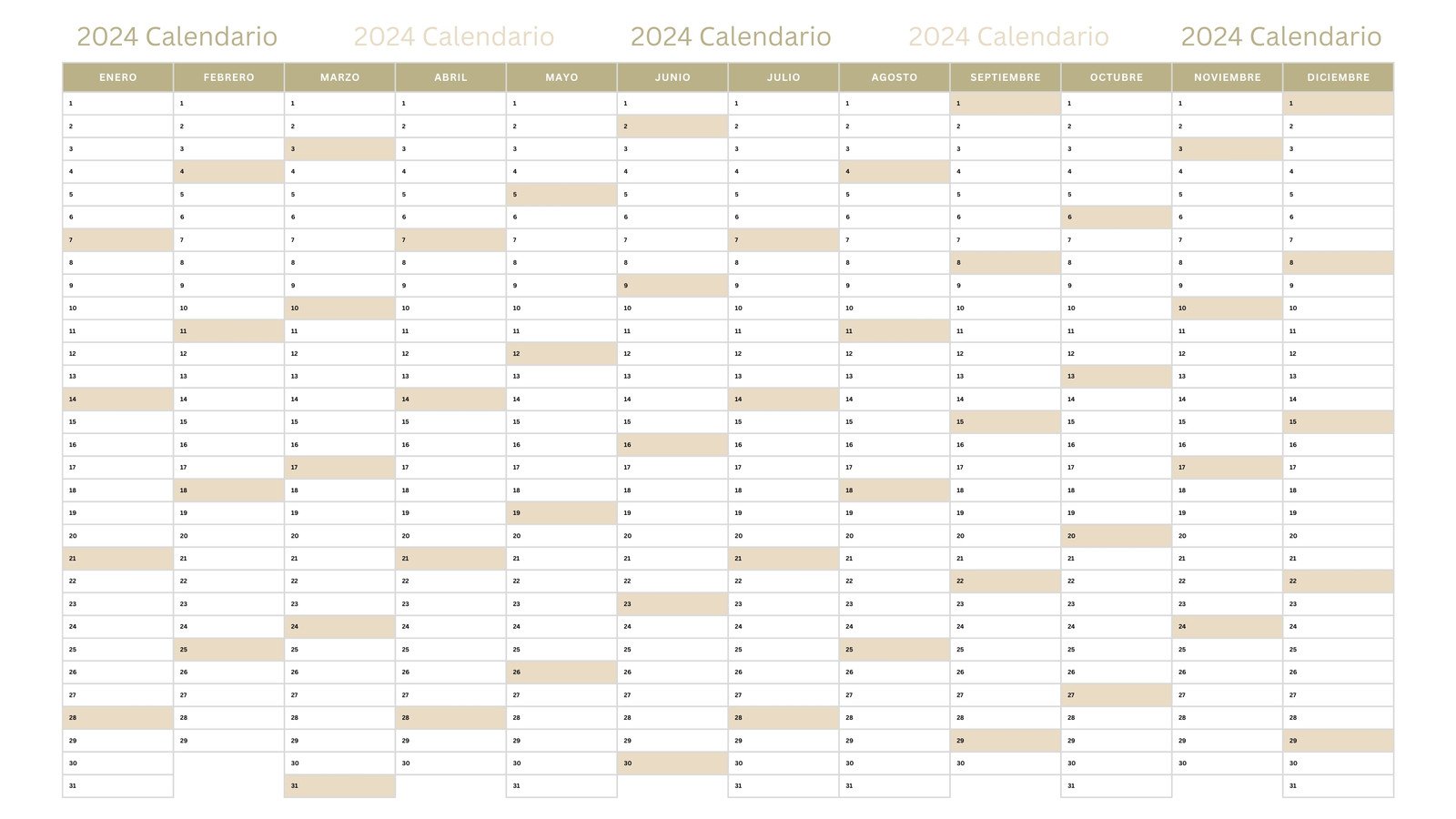 Calendario 2024, Plantilla Canva Gratis
