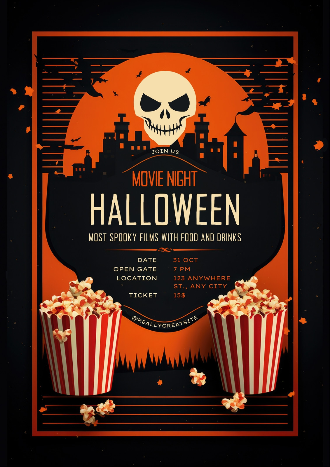 Black Orange Wicked Halloween Movie Night Poster