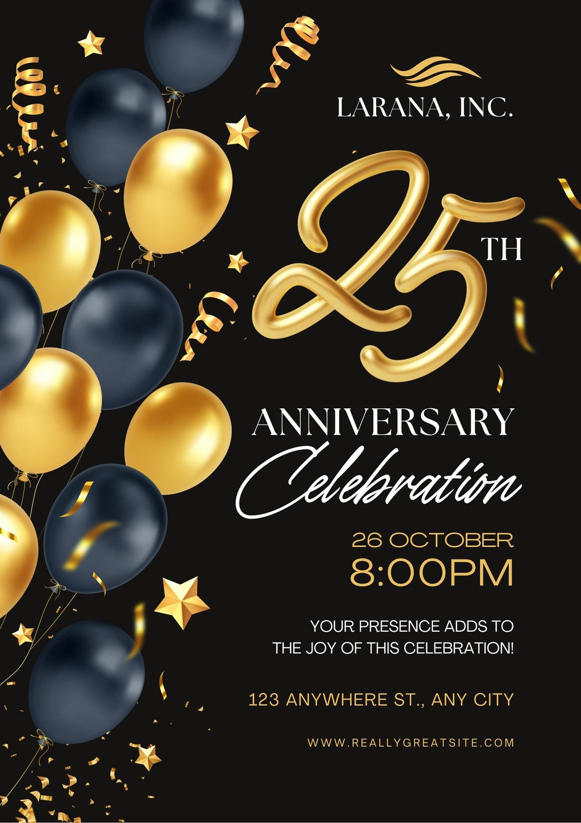 Black Gold Luxury Elegant Celebration Company Anniversary Poster