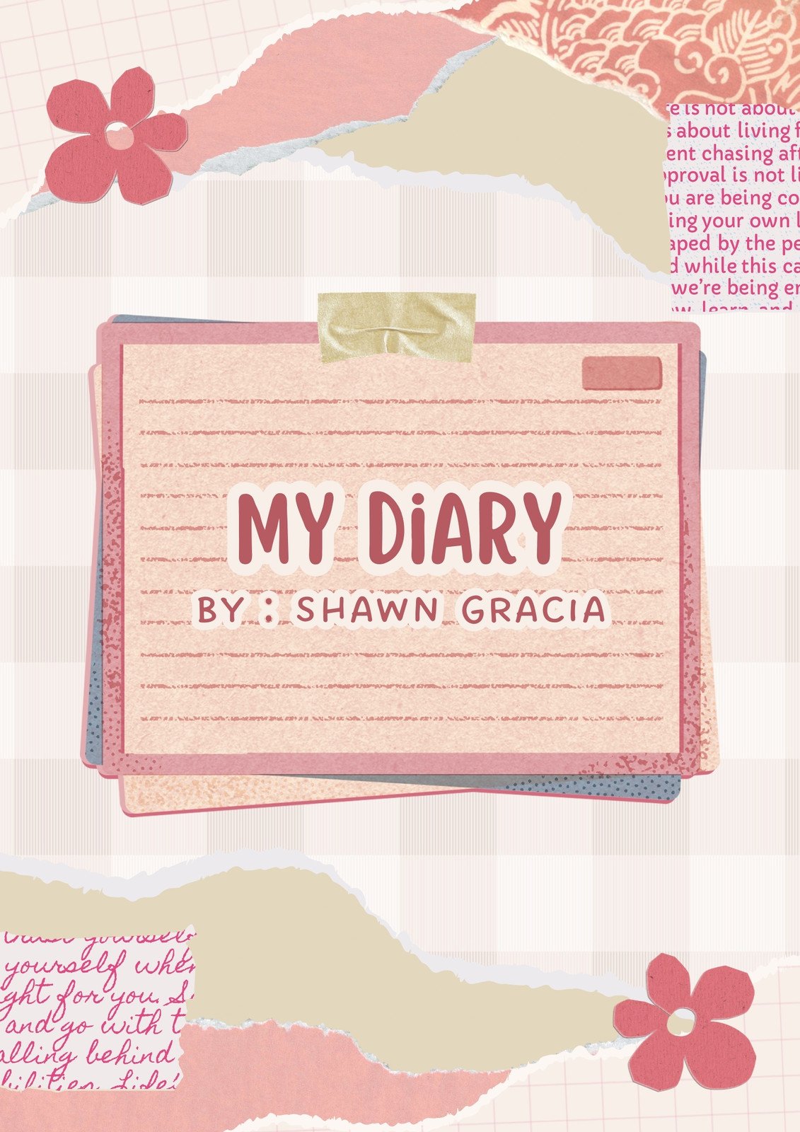 Pink Cute Torn Paper Scrapbook My Diary Book Cover A4 Document
