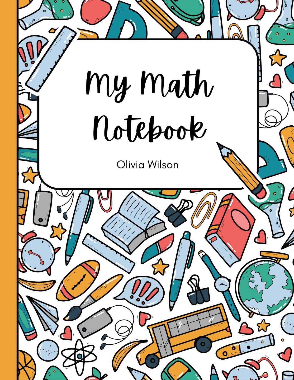 Math Notebook Cover in Green, Red and White Doodle Style