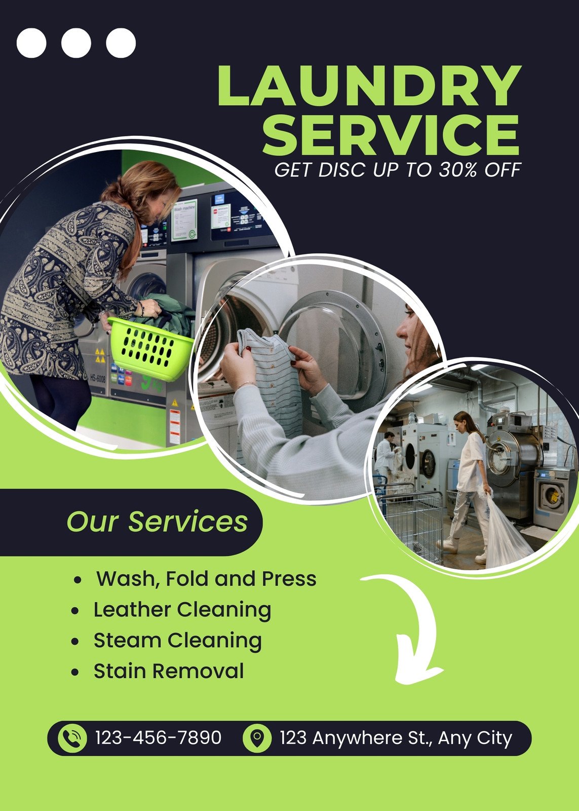 Black and Green Modern Laundry Service Flyer