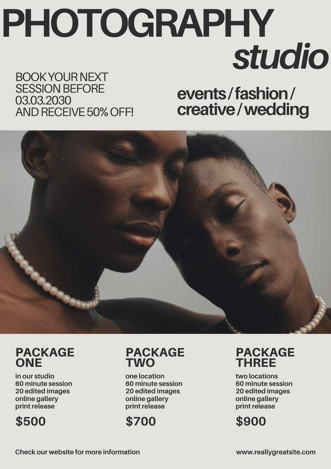 Beige and Black Bold Minimalist Modern Photography Studio Flyer