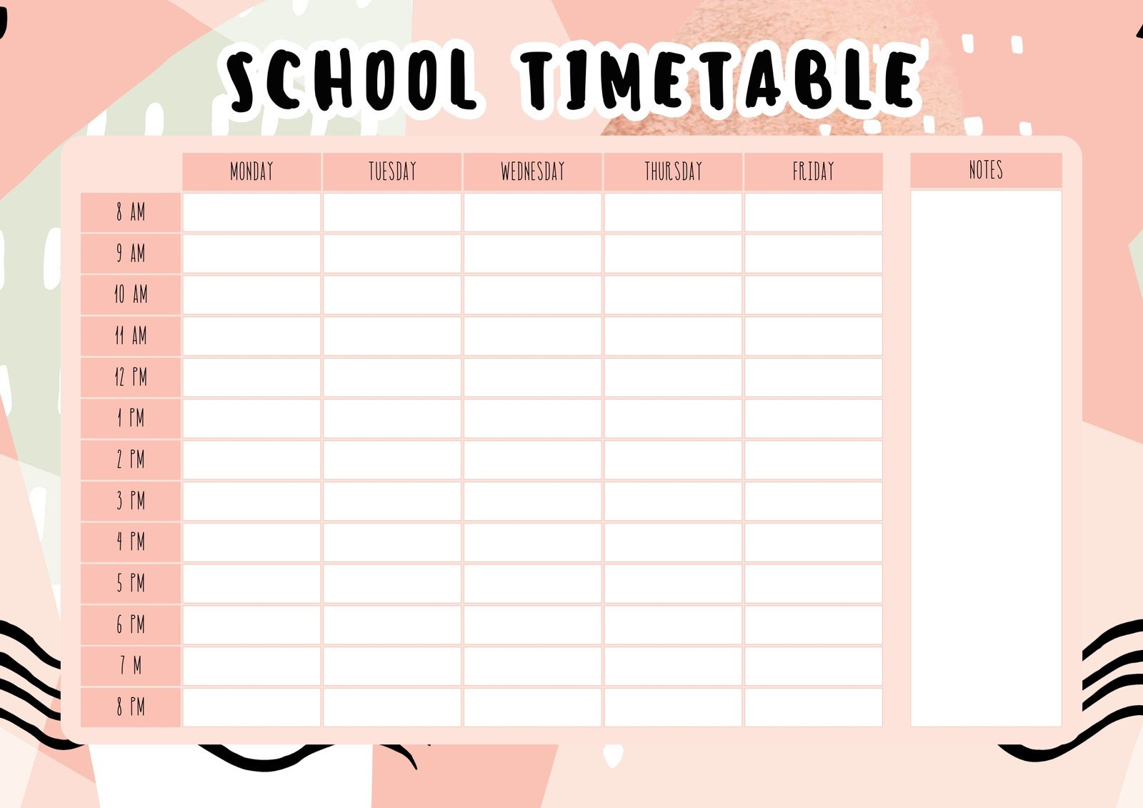 Class Schedule in Pink, Black, and Green Handdrawn Style