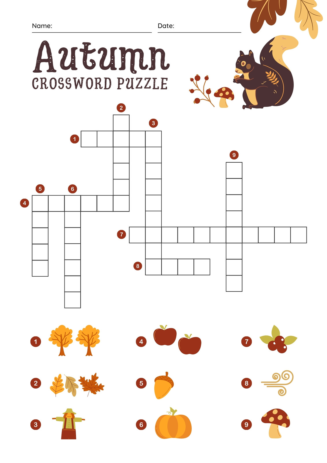 autumn crossword puzzle