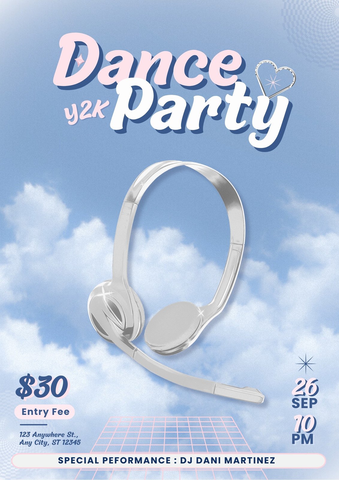 Blue and Pink Pastel Y2K 90s Party Event Poster