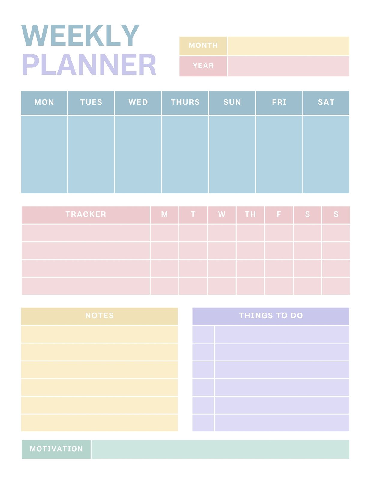 Pastel Colorful Simple Minimal Weekly Planner