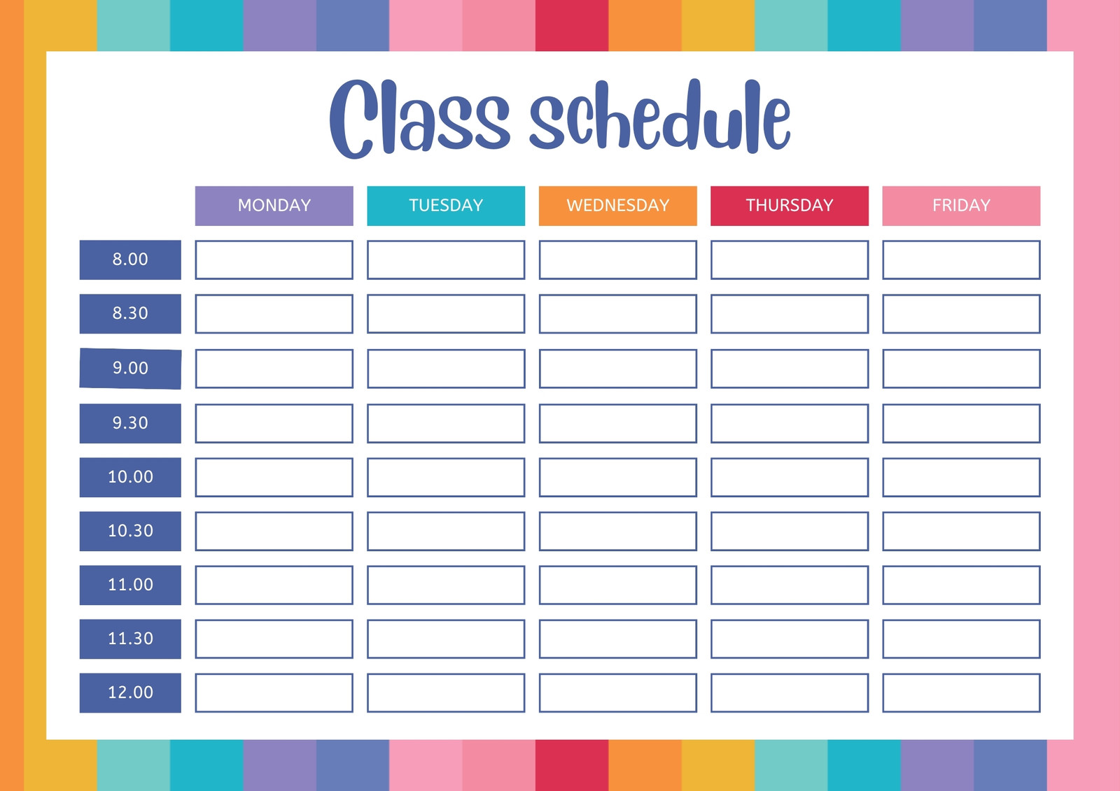 Weekly class schedule in pastel colours pattern style