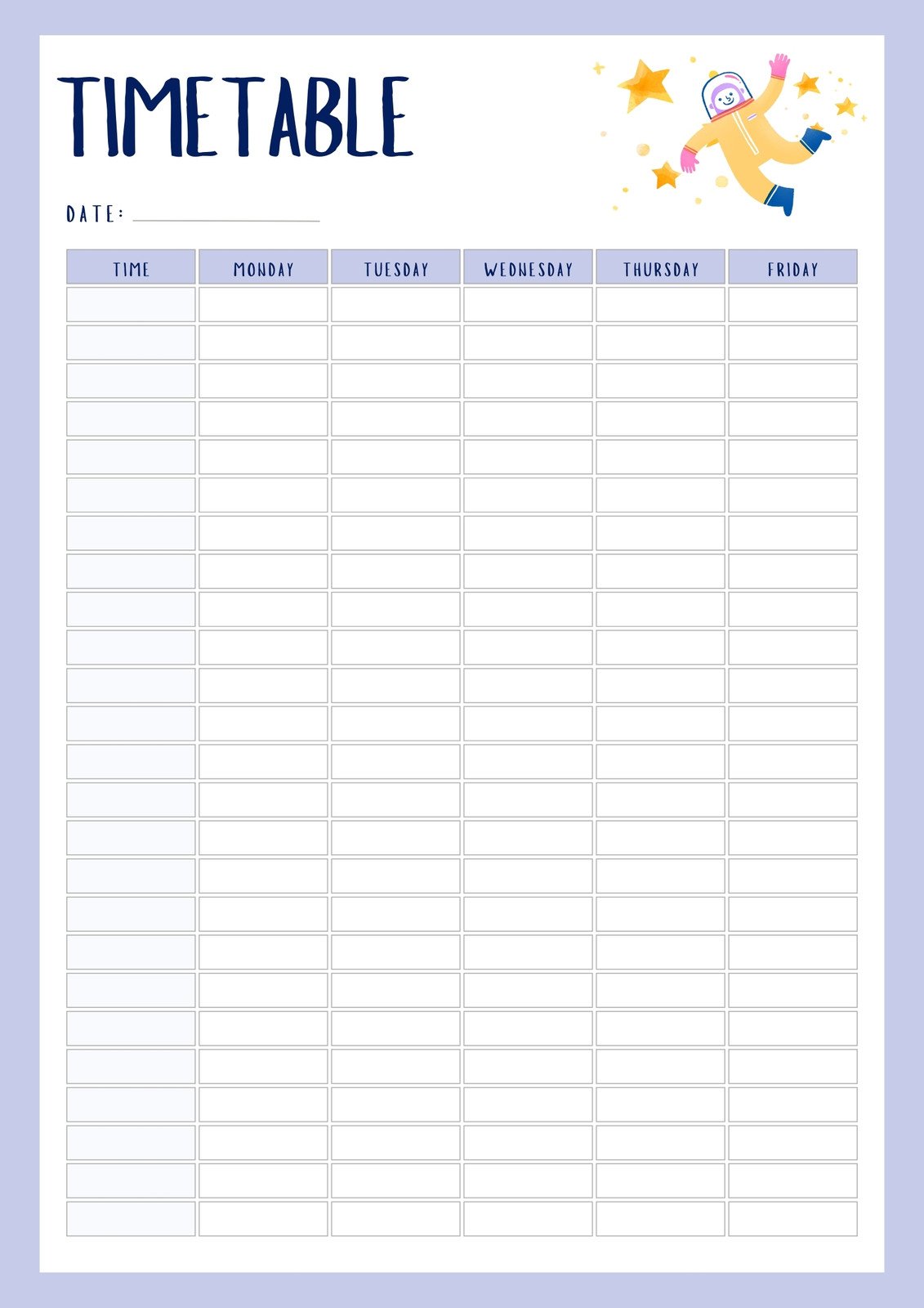 Back to School Timetable Planner in Purple White Minimal Style