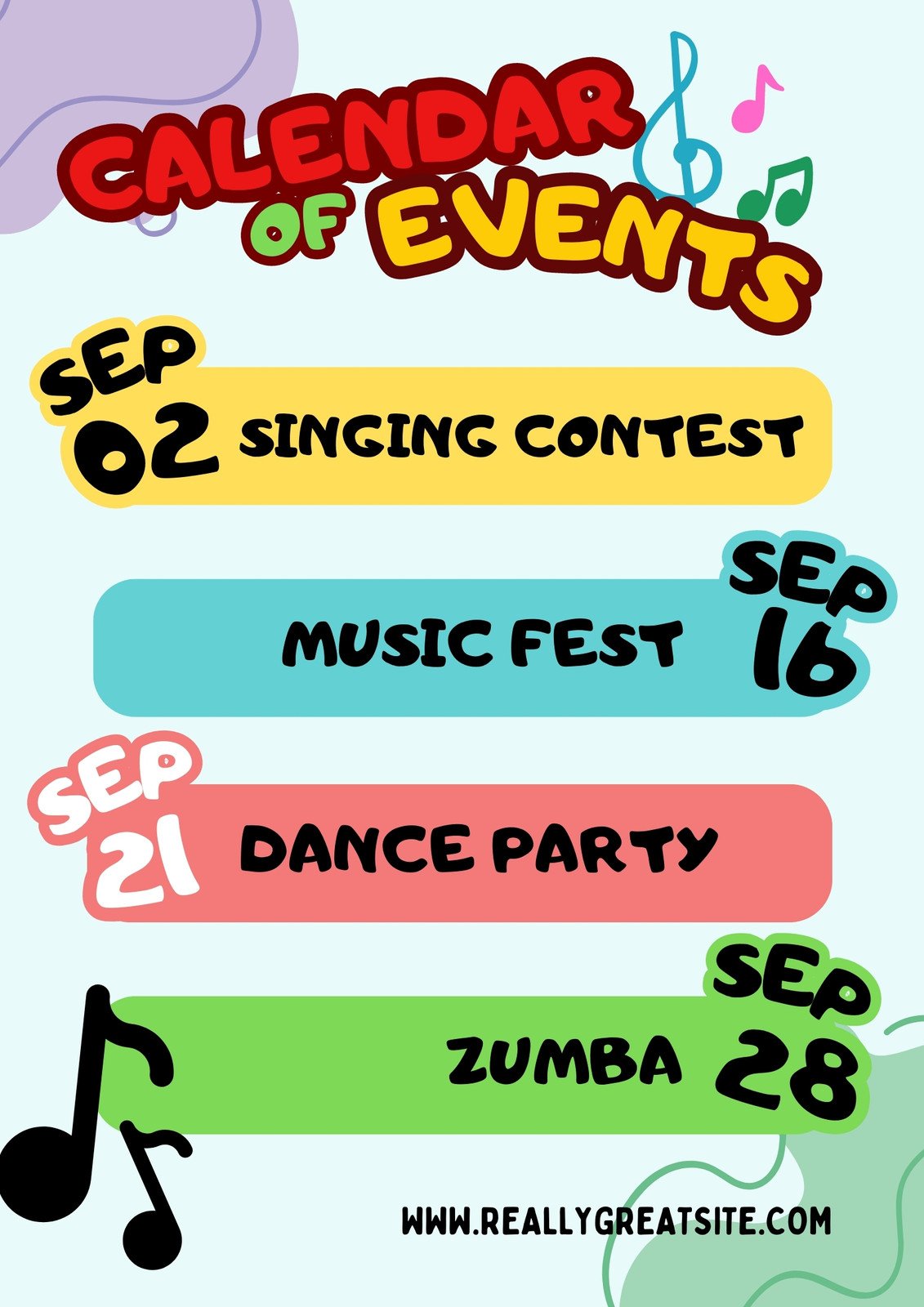 Colorful Cute Music Themed Calendar of Events Flyer