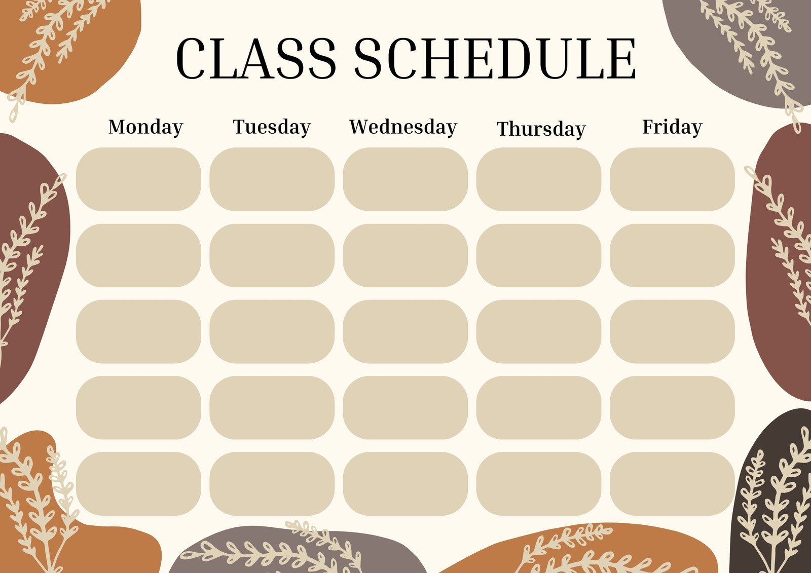 Brown Soft Freeform Shaped Class Schedule